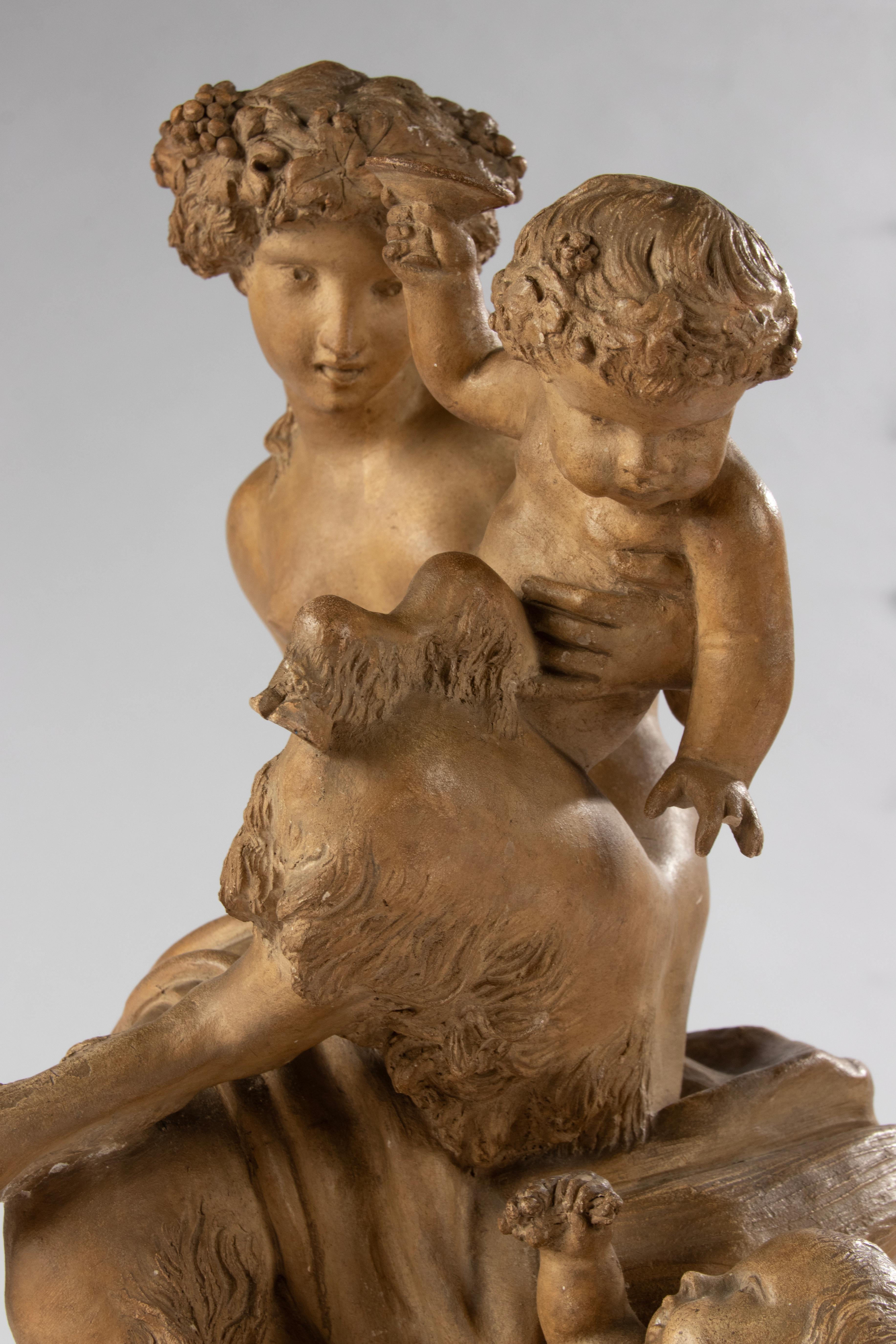 Antique Terracotta Bacchanale Sculpture with Faun and Putti - After Clodion For Sale 9