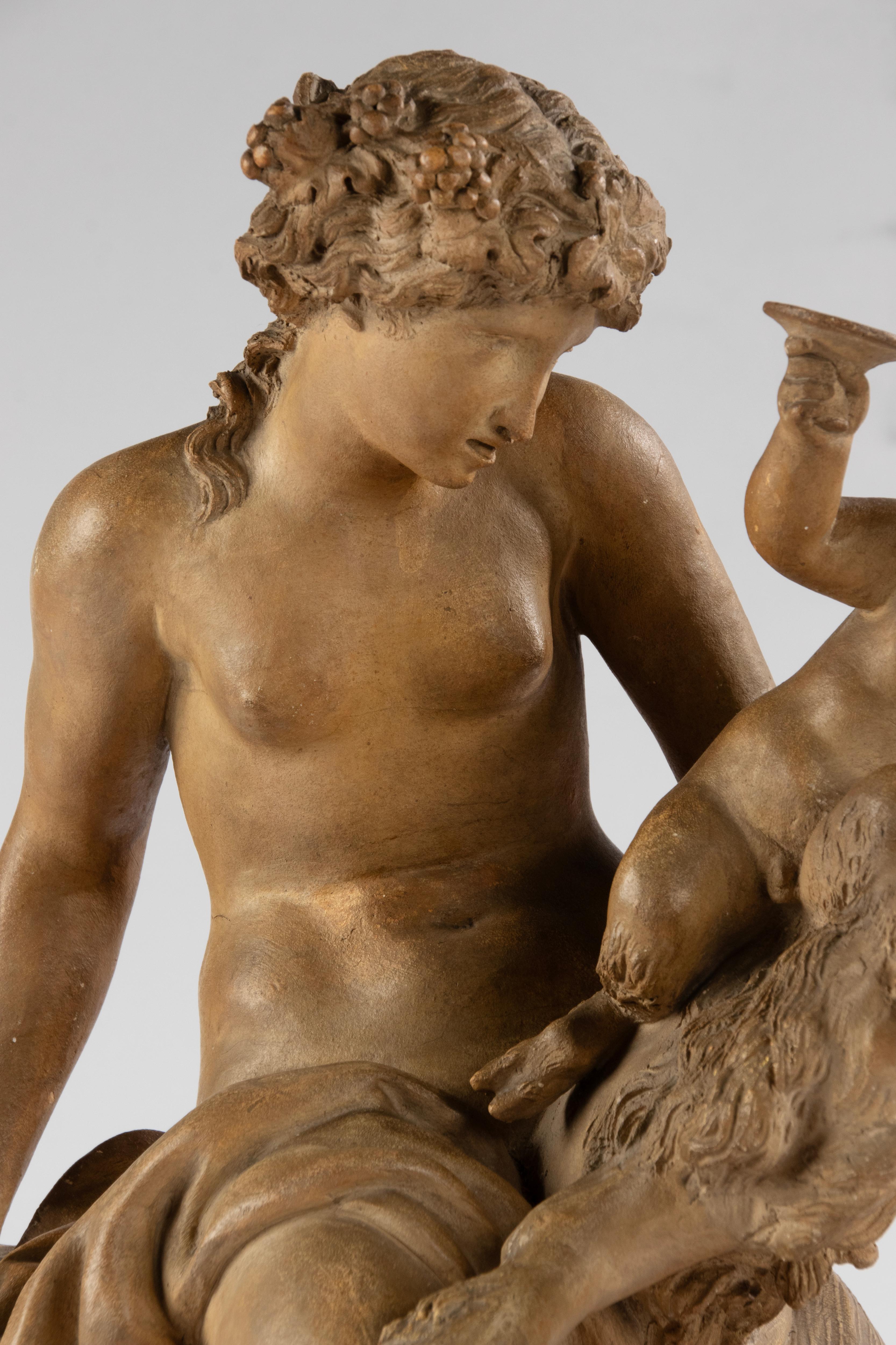 Antique Terracotta Bacchanale Sculpture with Faun and Putti - After Clodion For Sale 11