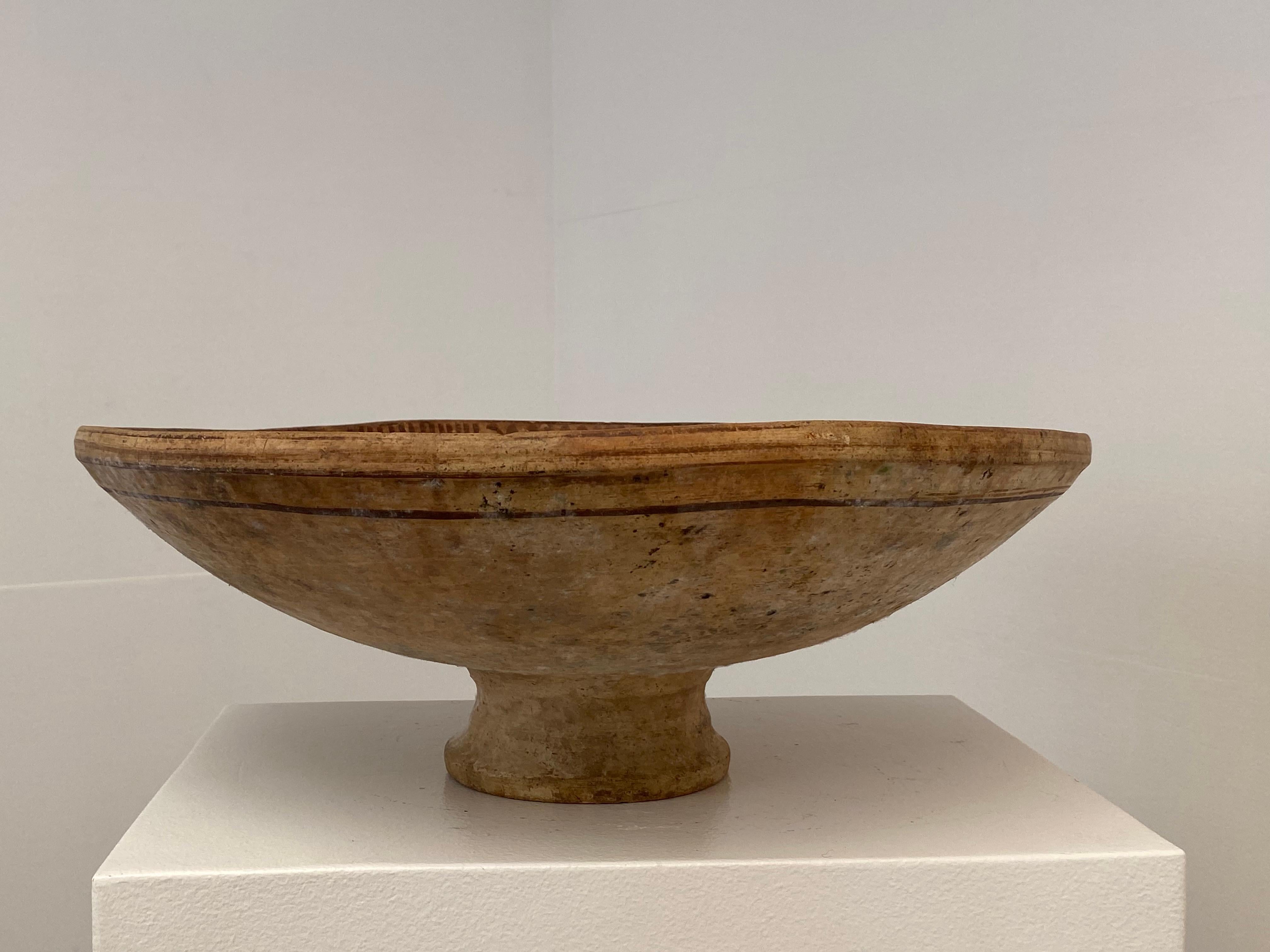 Antique, Terracotta Berber Bowl on a central foot For Sale 8