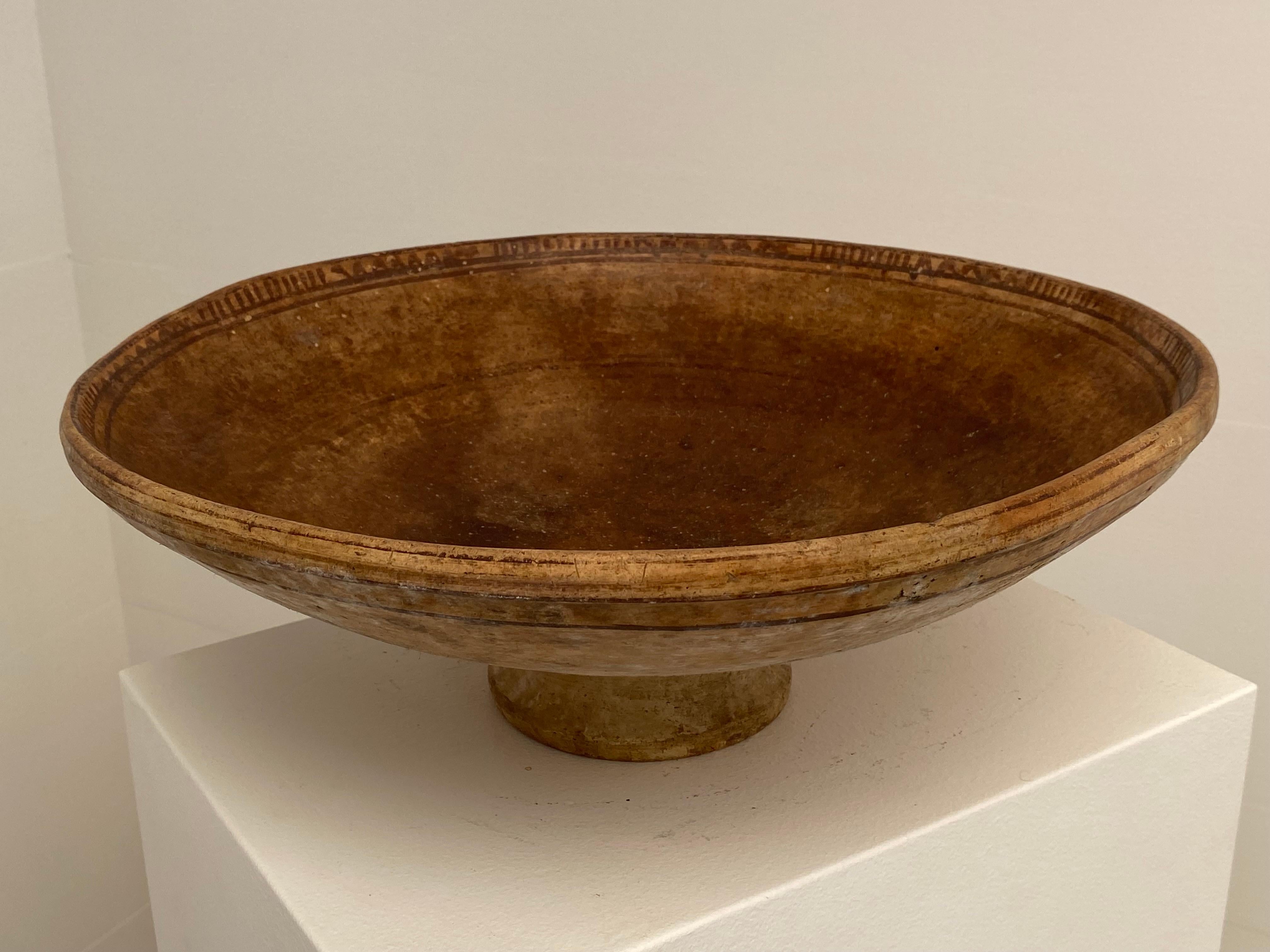 Antique, Terracotta Berber Bowl on a central foot For Sale 11