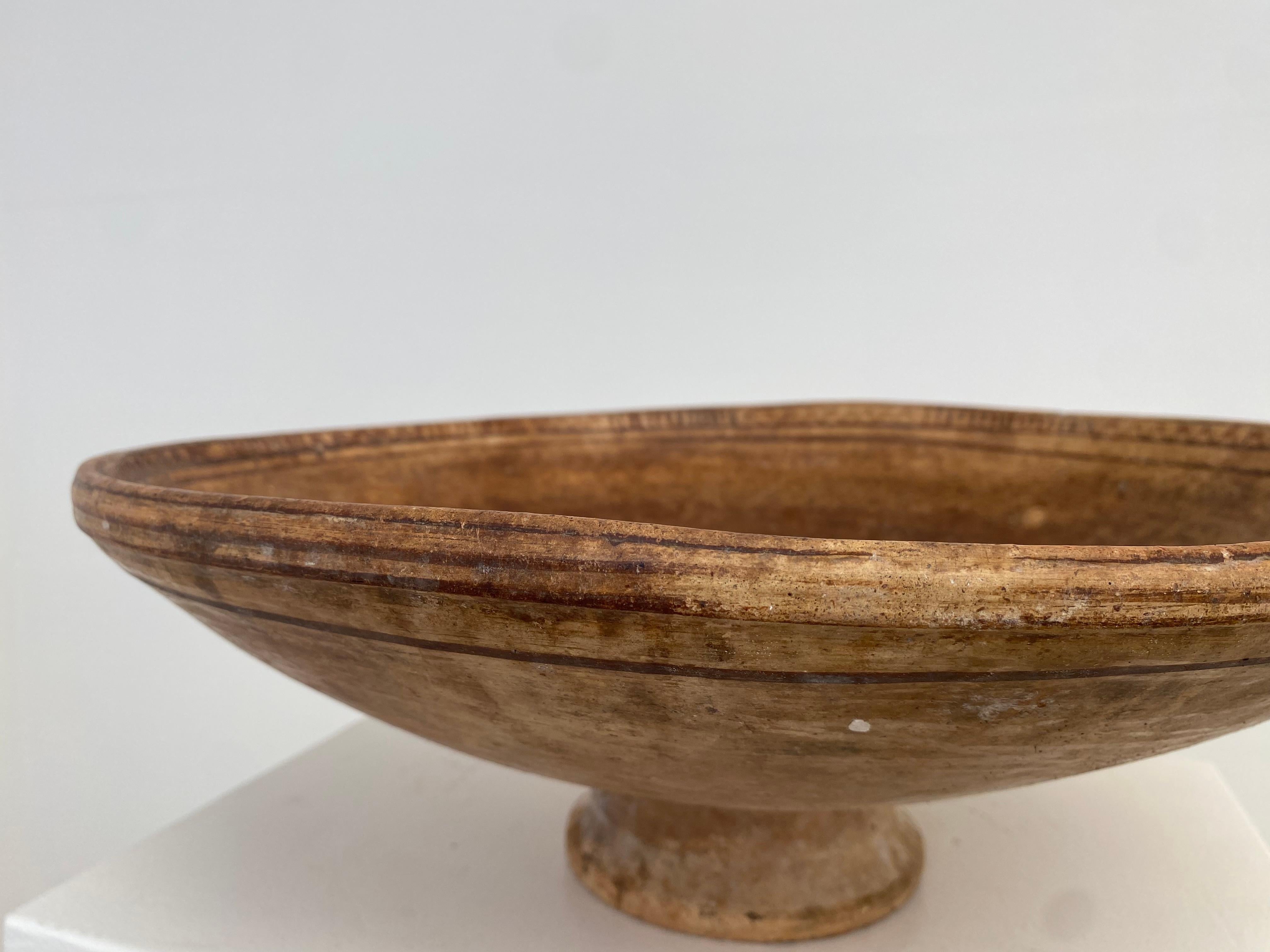 Patinated Antique, Terracotta Berber Bowl on a central foot For Sale