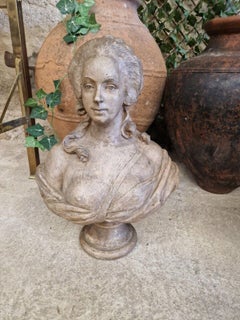 Antique Terracotta Bust French Sculpture of Marie Antoinette