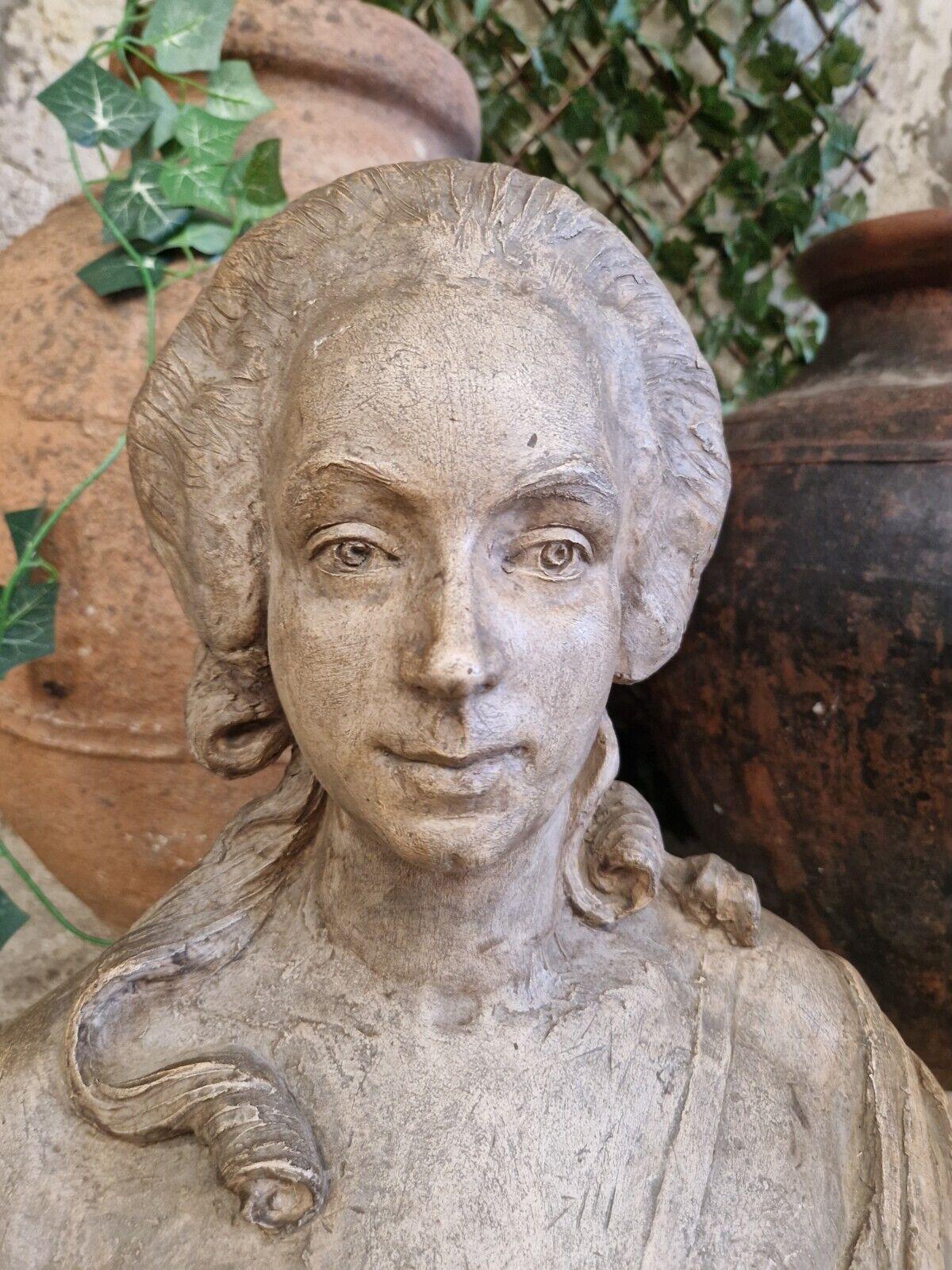 Hand-Carved Antique Terracotta Bust French Sculpture of Marie Antoinette For Sale