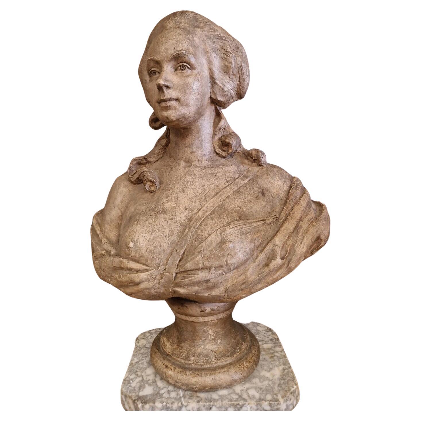 Antique Terracotta Bust French Sculpture of Marie Antoinette For Sale