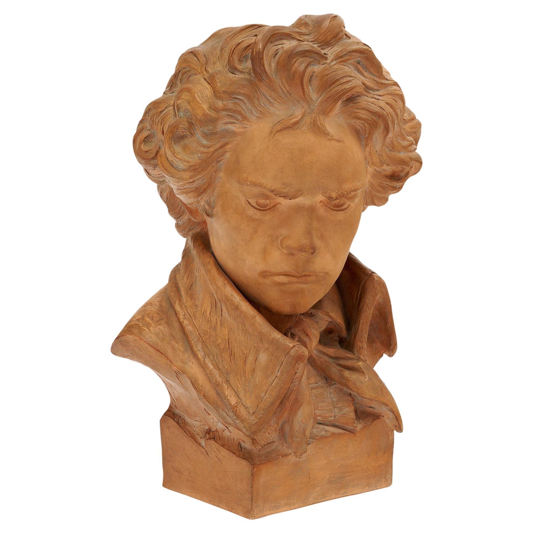 Antique Terracotta Bust of Beethoven, French Sculpture, Circa 1900