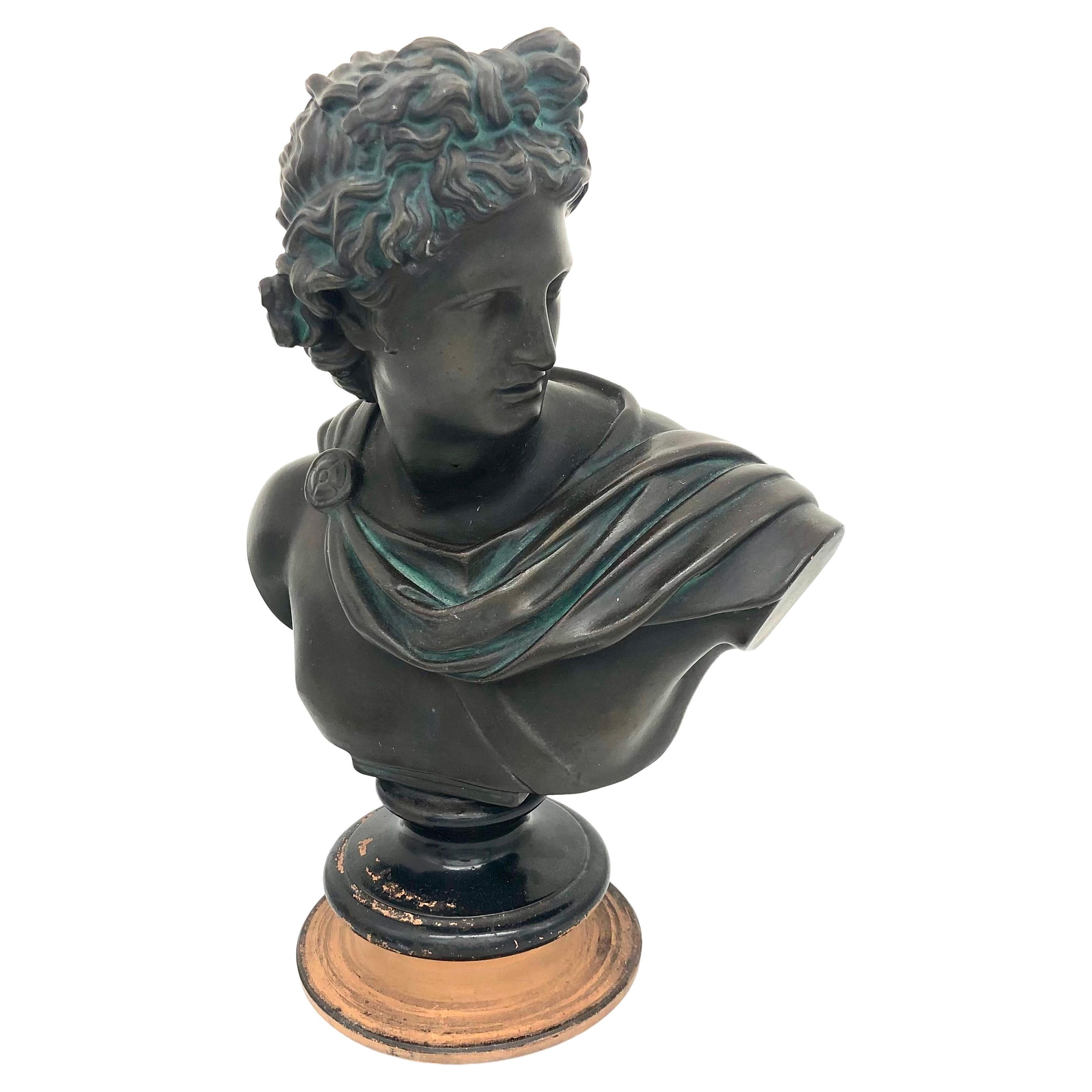 Antique Terracotta Bust of the Apollo of Belvedere Greek Revival