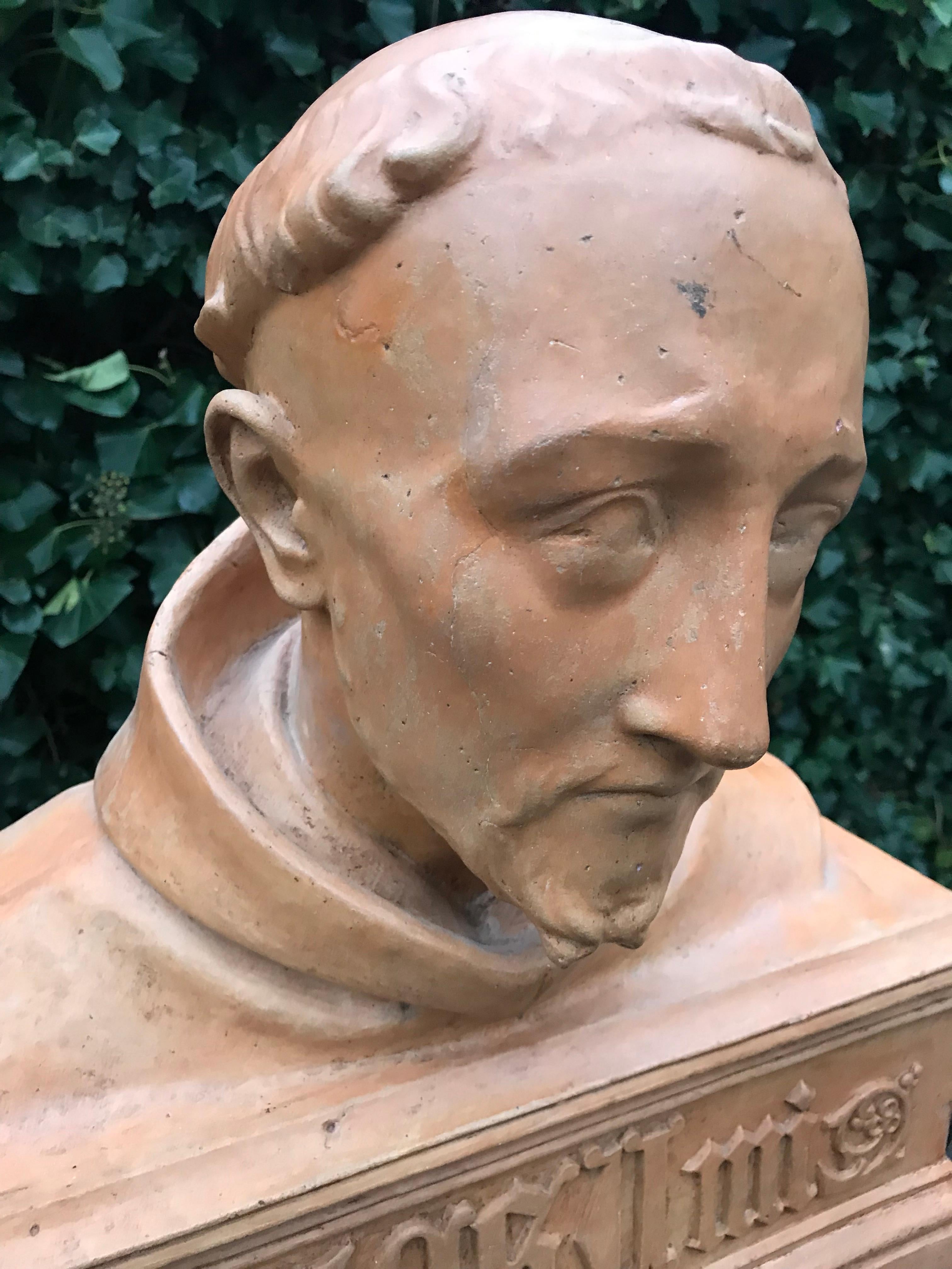 Renaissance Revival Antique Terracotta Bust Sculpture of G. Gabrieli Italian Composer of O Jesu Mi For Sale