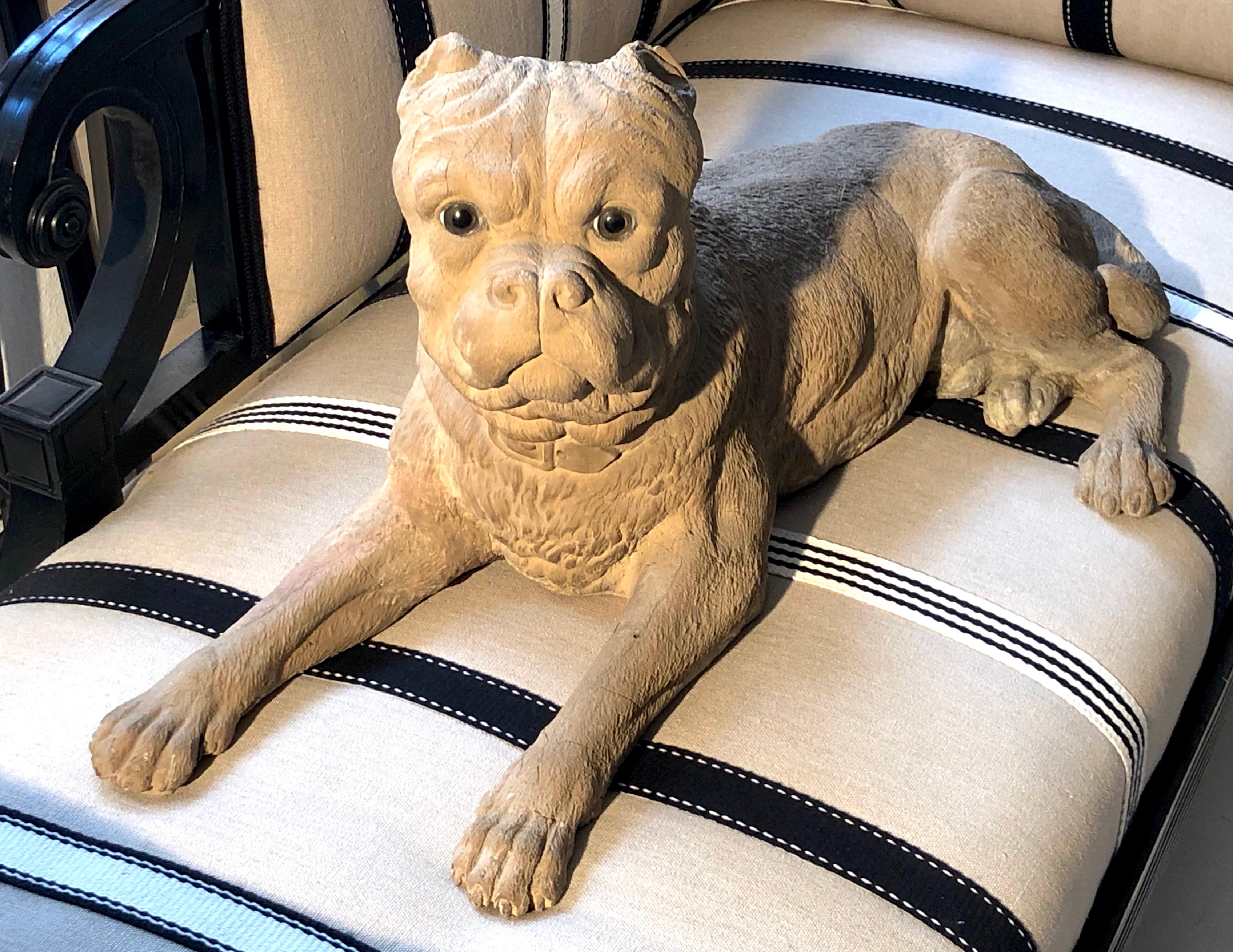 Antique Terracotta Dog English Bulldog Animal Sculpture, England 4