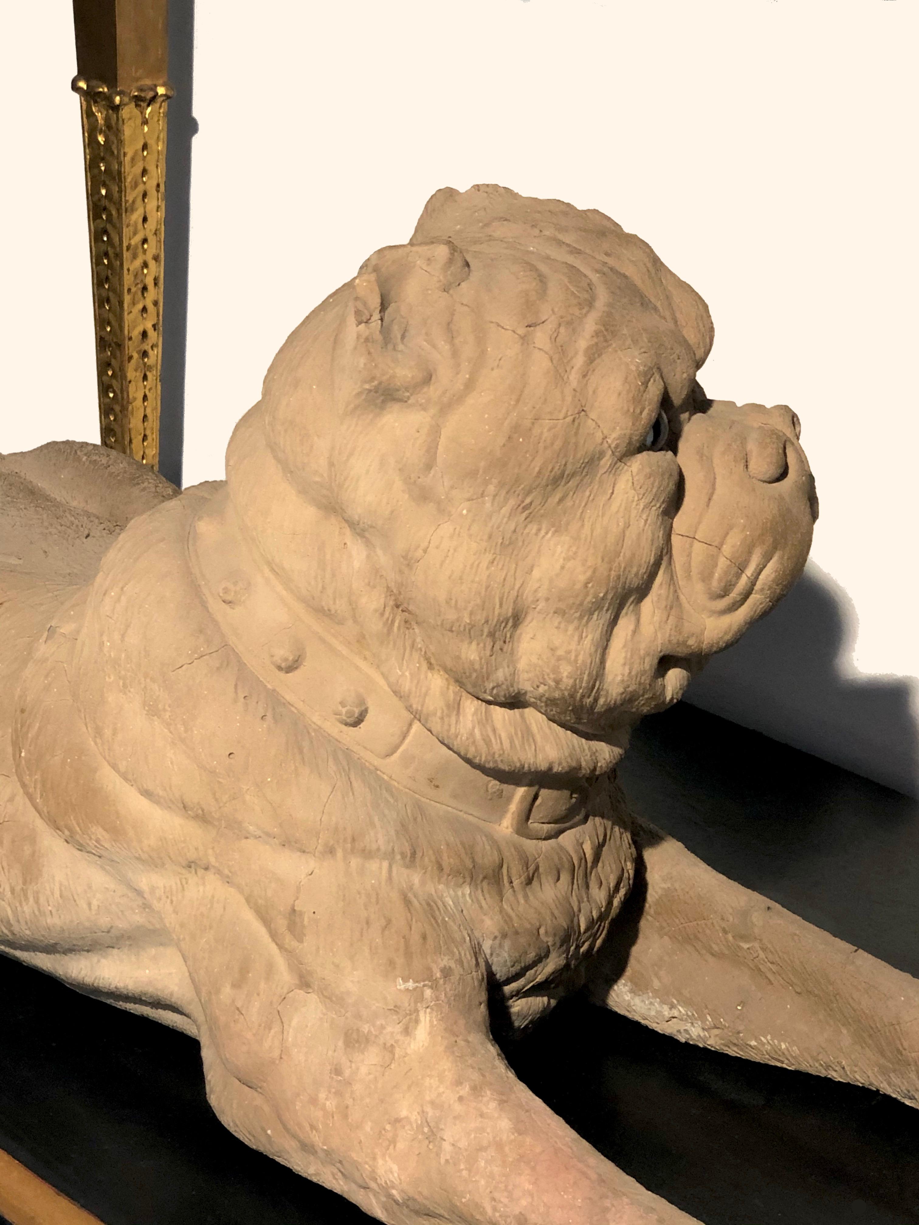 Victorian Antique Terracotta Dog English Bulldog Animal Sculpture, England