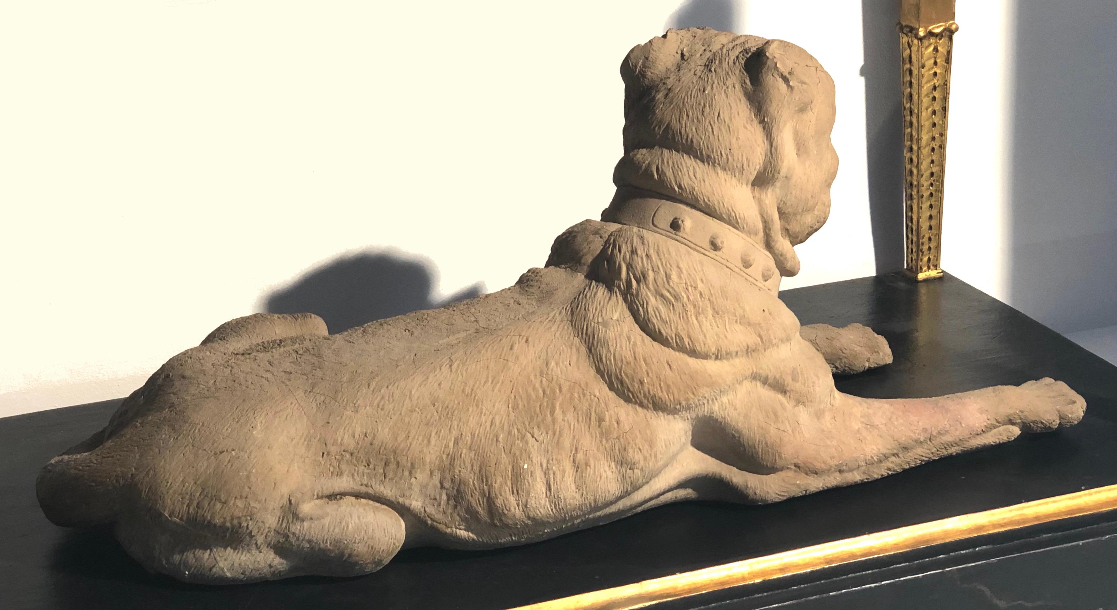 Cast Antique Terracotta Dog English Bulldog Animal Sculpture, England