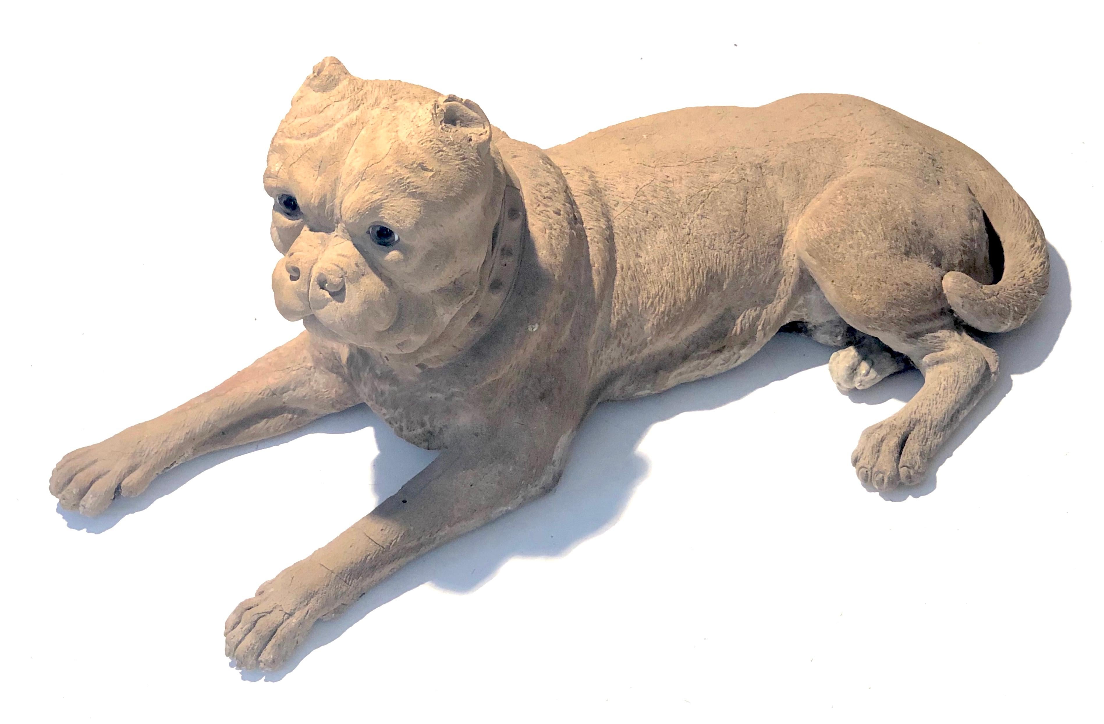 Antique Terracotta Dog English Bulldog Animal Sculpture, England 1