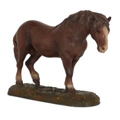 Antico modello equestre in terracotta di un cavallo
