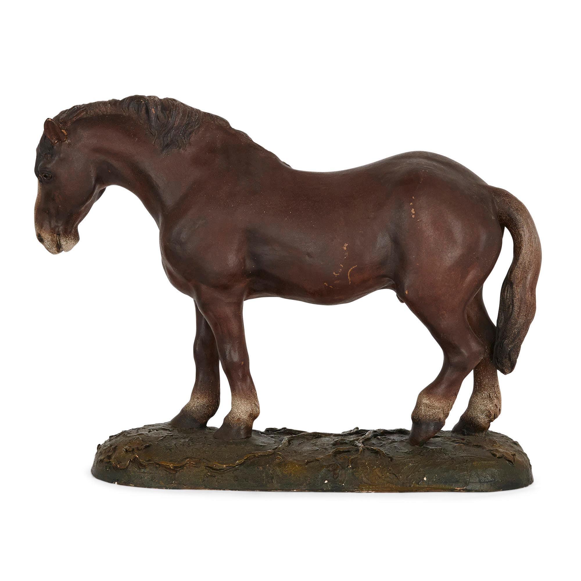 Antikes Terrakotta-Reitermodell eines Pferdes, antik (Belgisch) im Angebot