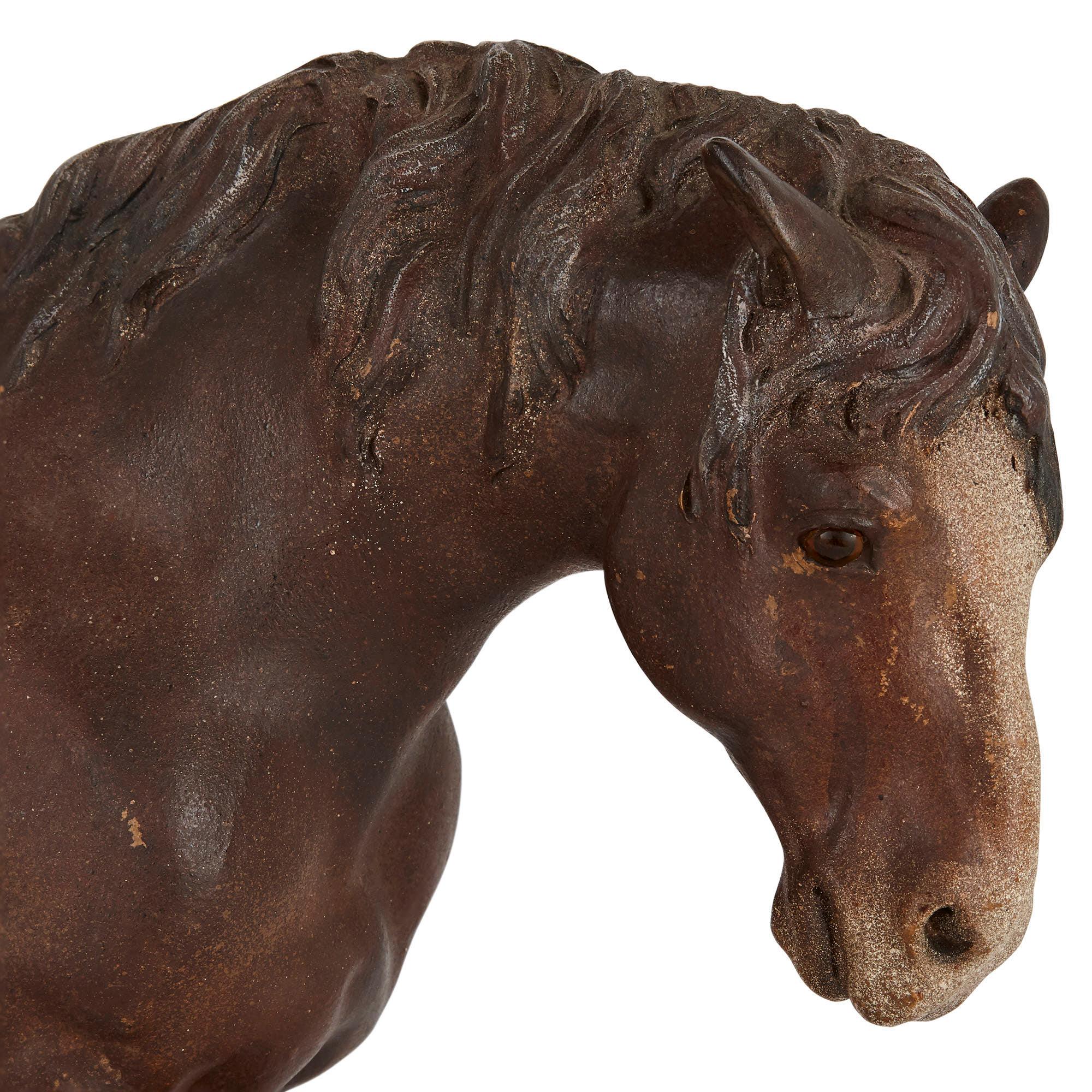 Antico modello equestre in terracotta di un cavallo In condizioni buone in vendita a London, GB