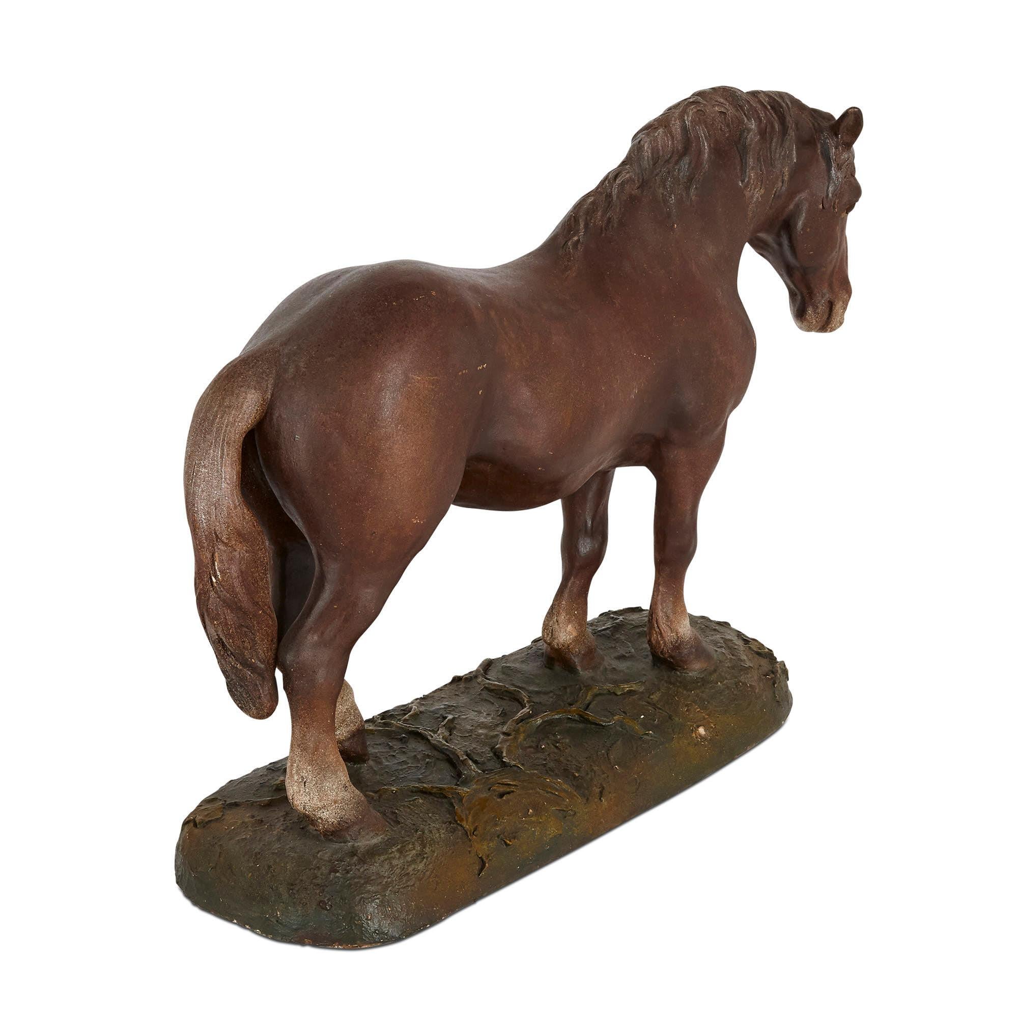 20th Century Antique Terracotta Equestrian Model of a Horse For Sale