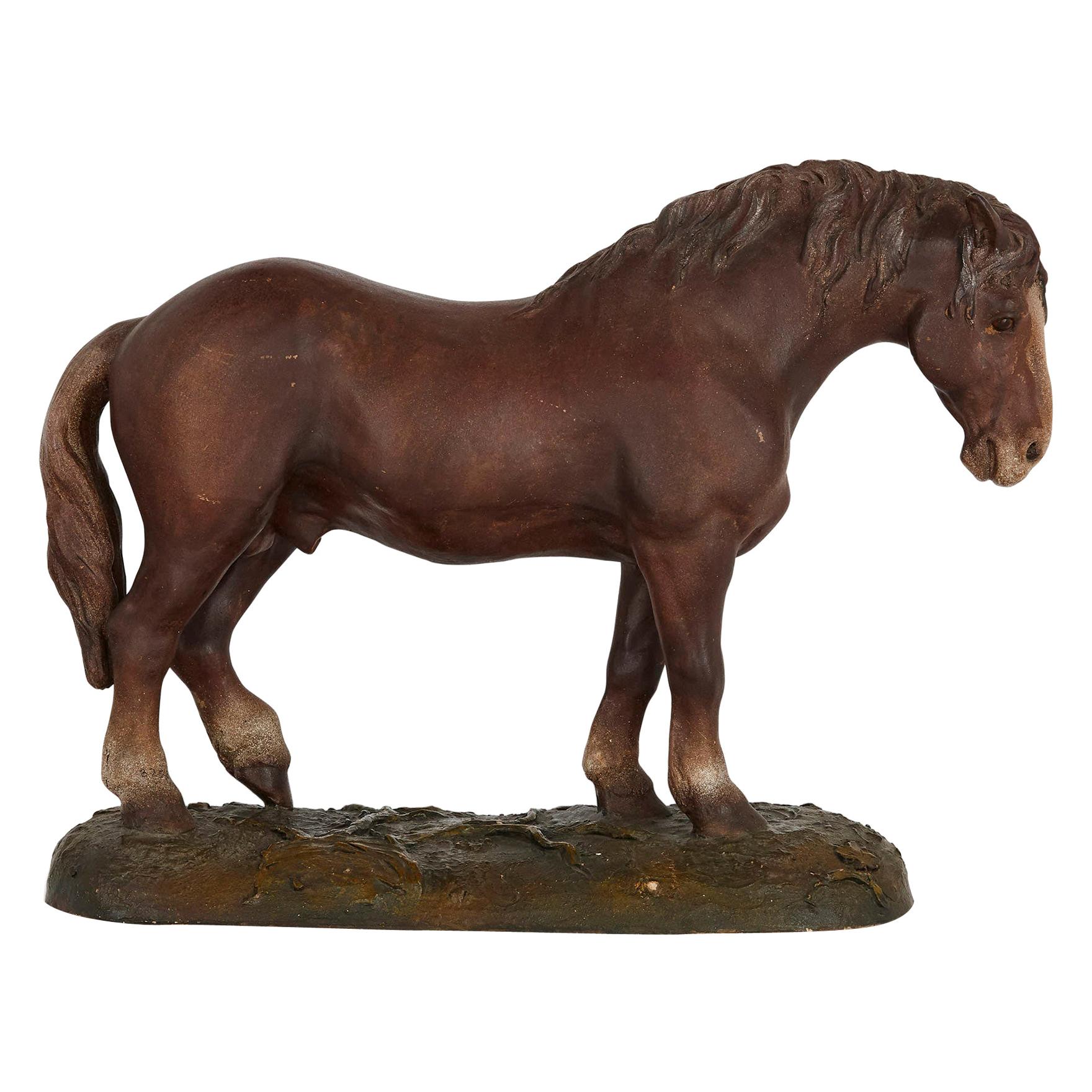 Antikes Terrakotta-Reitermodell eines Pferdes, antik