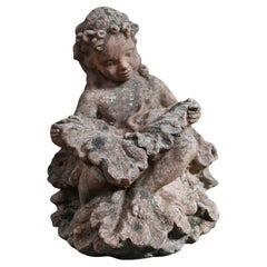 Antique Terracotta Garden Cherub Nymph Statue