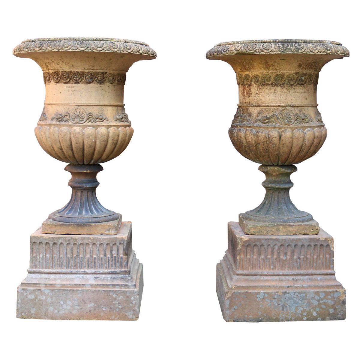 Large English Garden Stone Urn on Plinth at 1stdibs