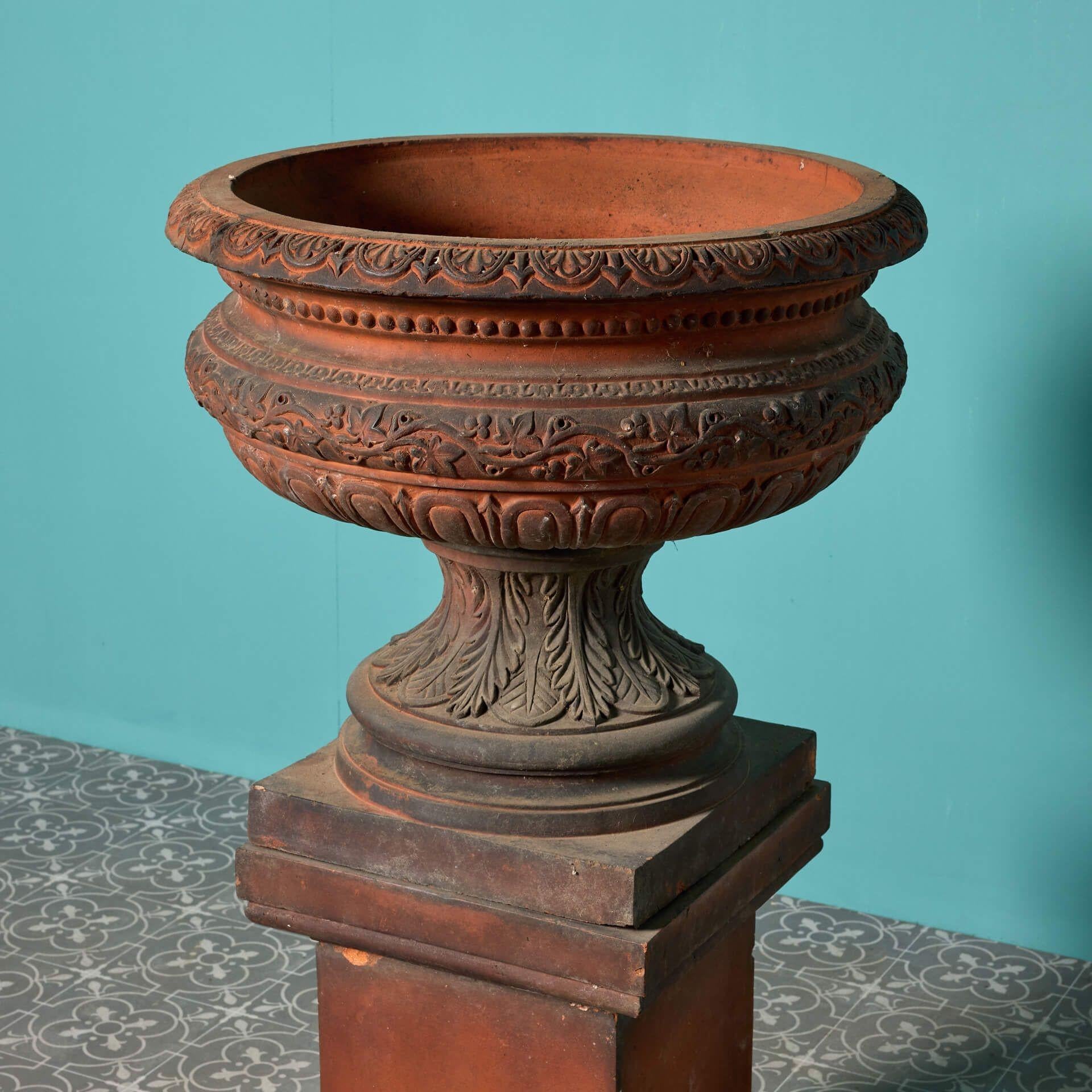 Victorian Antique Terracotta Garden Urn Centerpiece For Sale