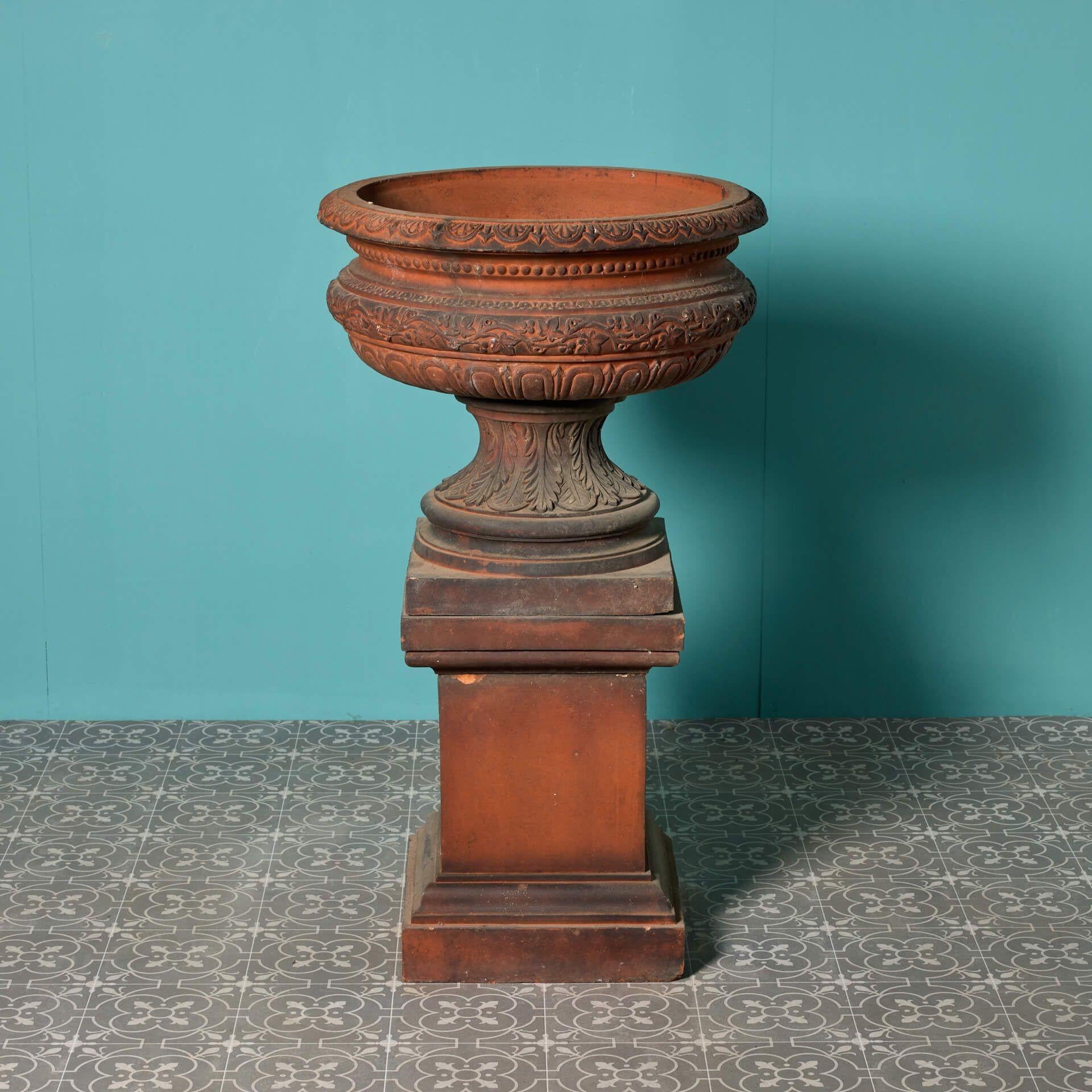 English Antique Terracotta Garden Urn Centerpiece For Sale