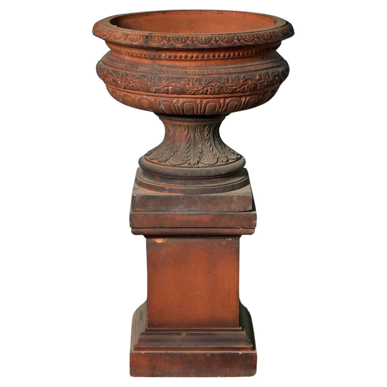 Antique Terracotta Garden Urn Centerpiece For Sale