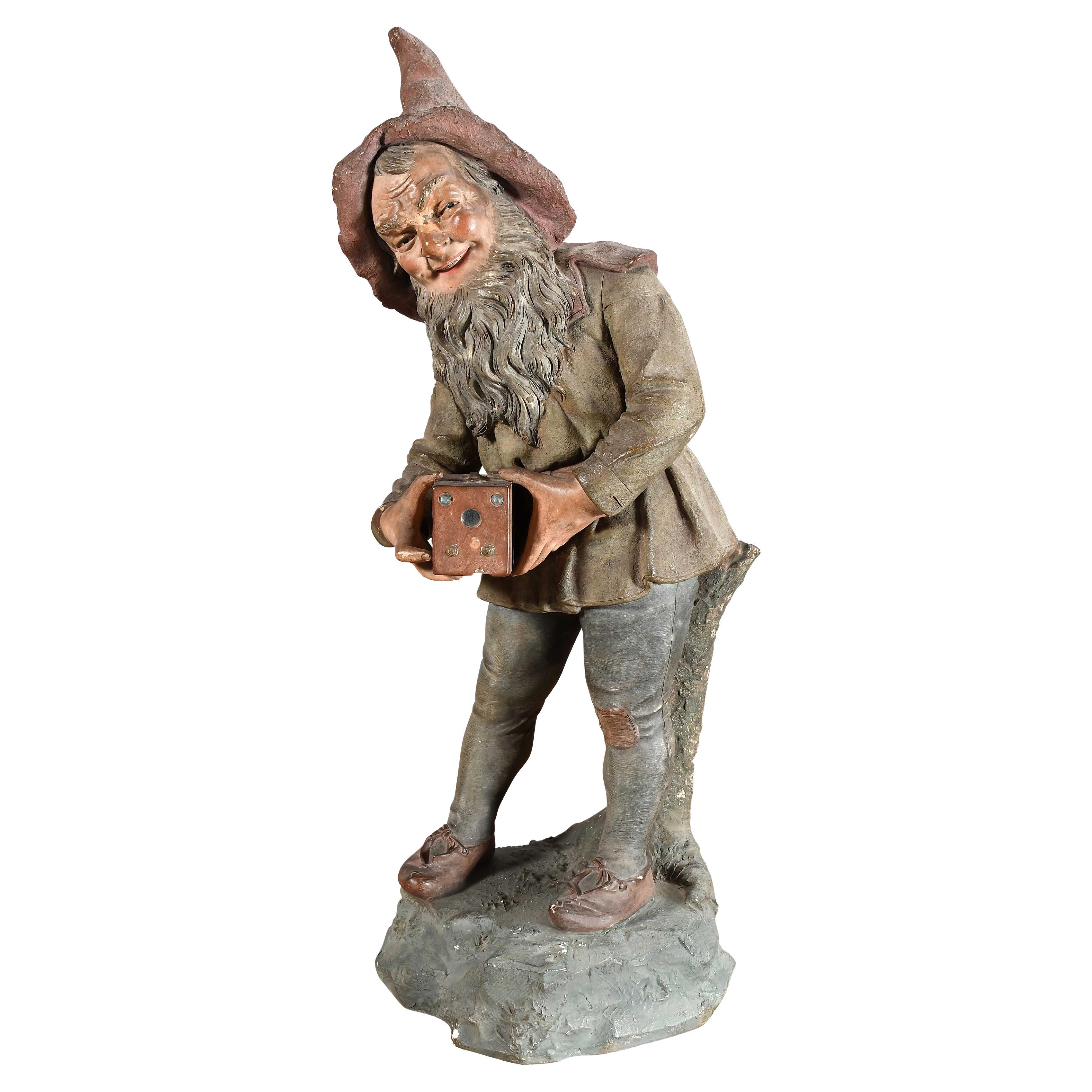 Antique Terracotta Gnome Holding a Box Camera