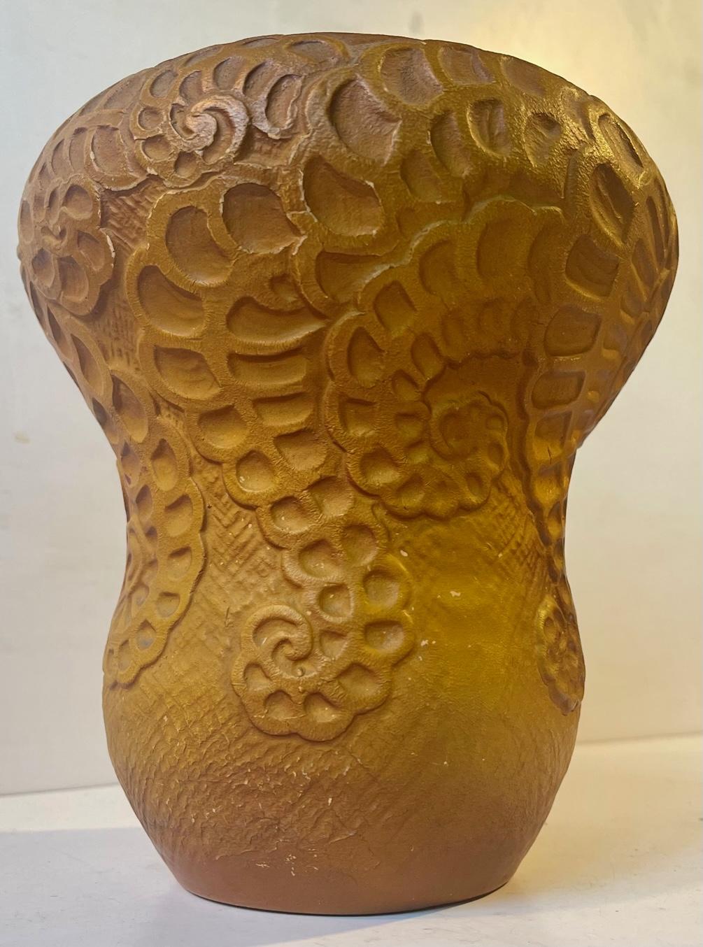 Art Nouveau Antique Terracotta Gourd Vase Decorated with Squid Tentacles For Sale