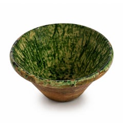 Antique Terracotta Passata Bowl, Green Splatter Glaze, Puglia, 1880