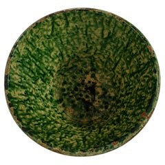 Antique Terracotta Passata Bowl, Green Splatter Glaze, Puglia, 1880