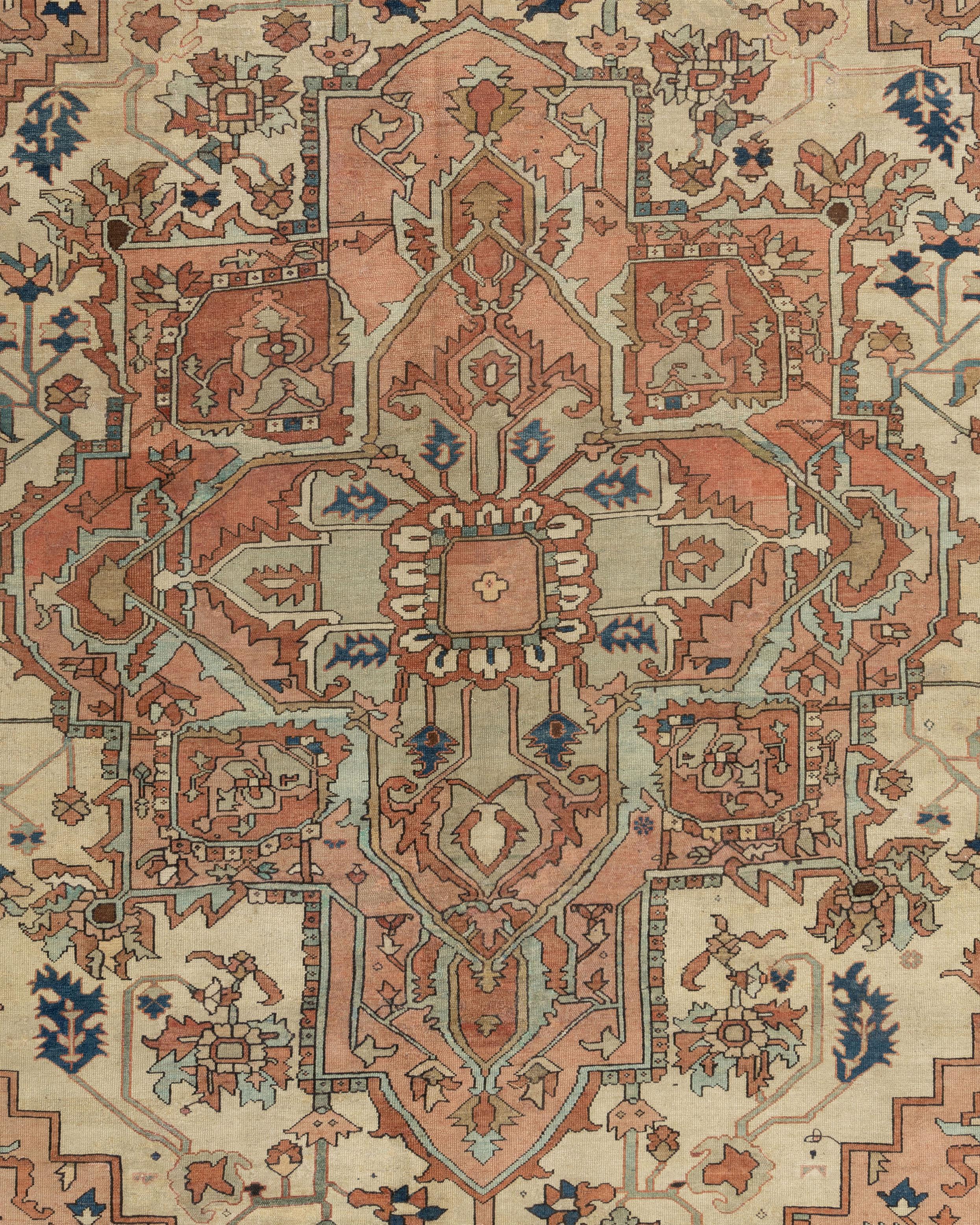 Antique Terracotta Persian Heriz Rug 9'3 x 13'5 (Wolle) im Angebot