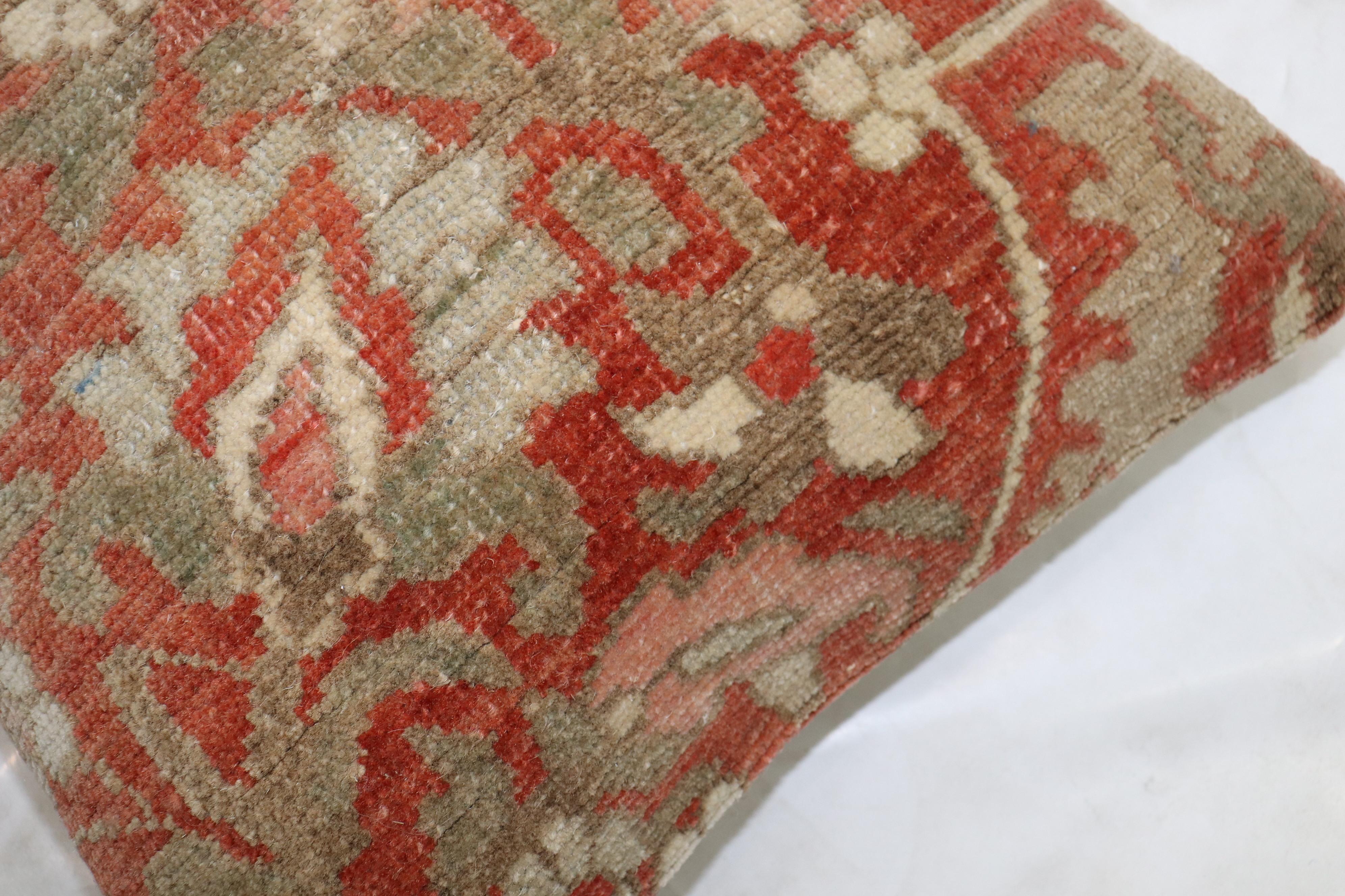 20th Century Antique Terracotta Persian Rug Pillow For Sale