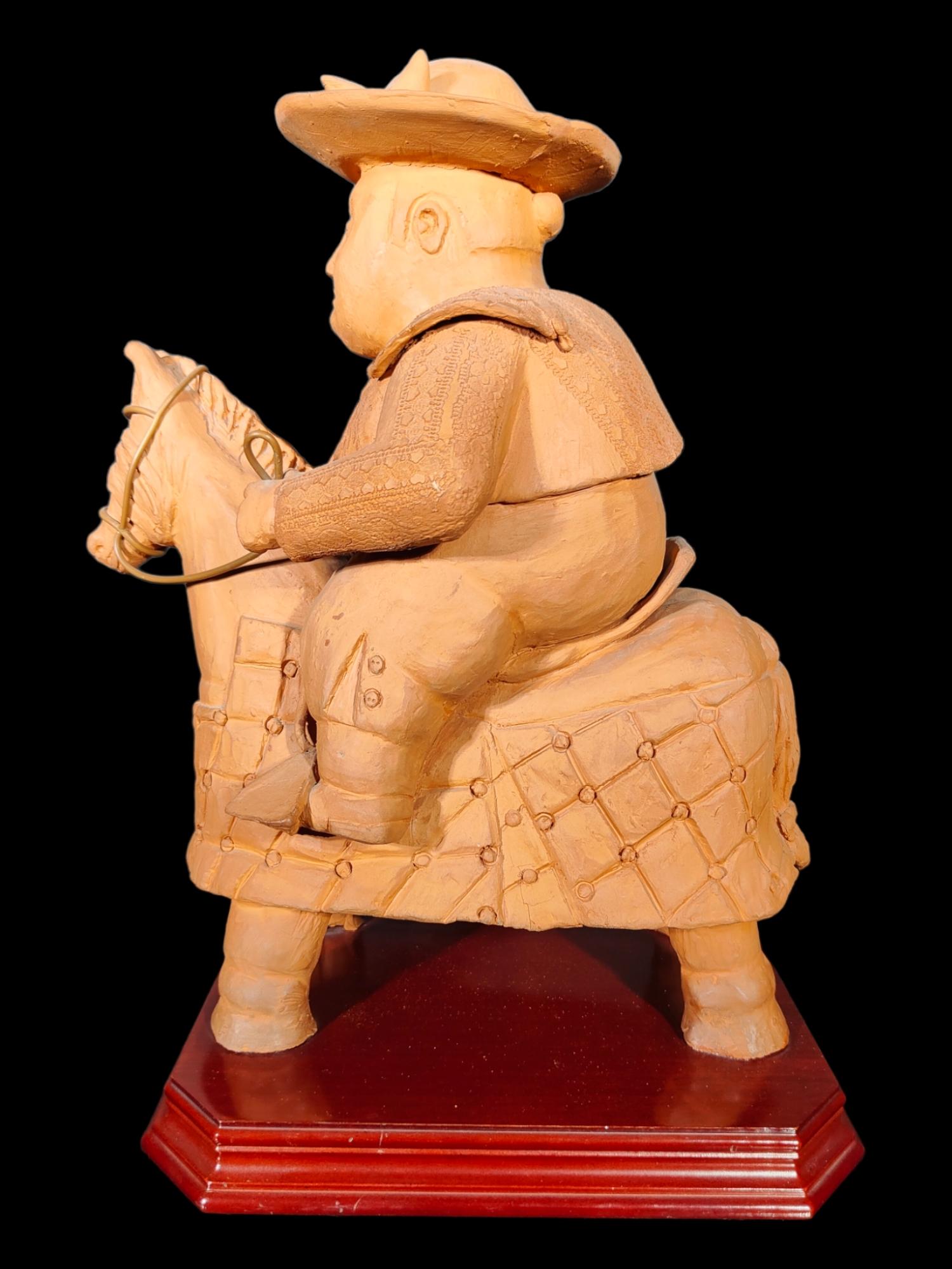 Spanish Antique Terracotta Picador in the Taste of Botero For Sale