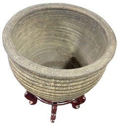 Antique Terracotta Planter with Carved Cherrywood Chinese lacquered Base
