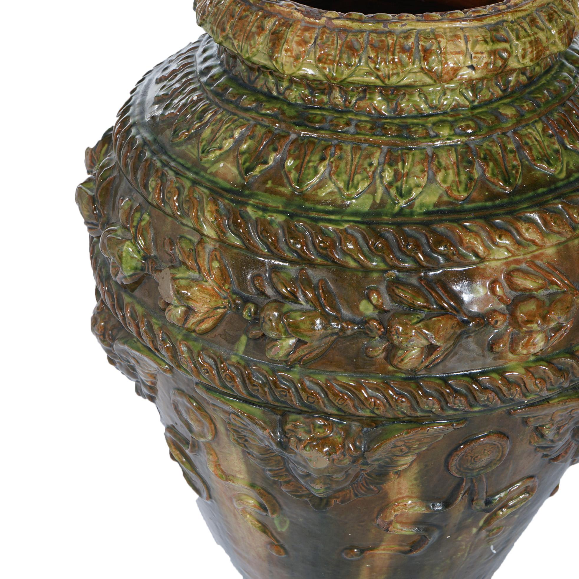 Antique Terracotta Pottery Figural Oil Jar Floor Vase 19th C 1
