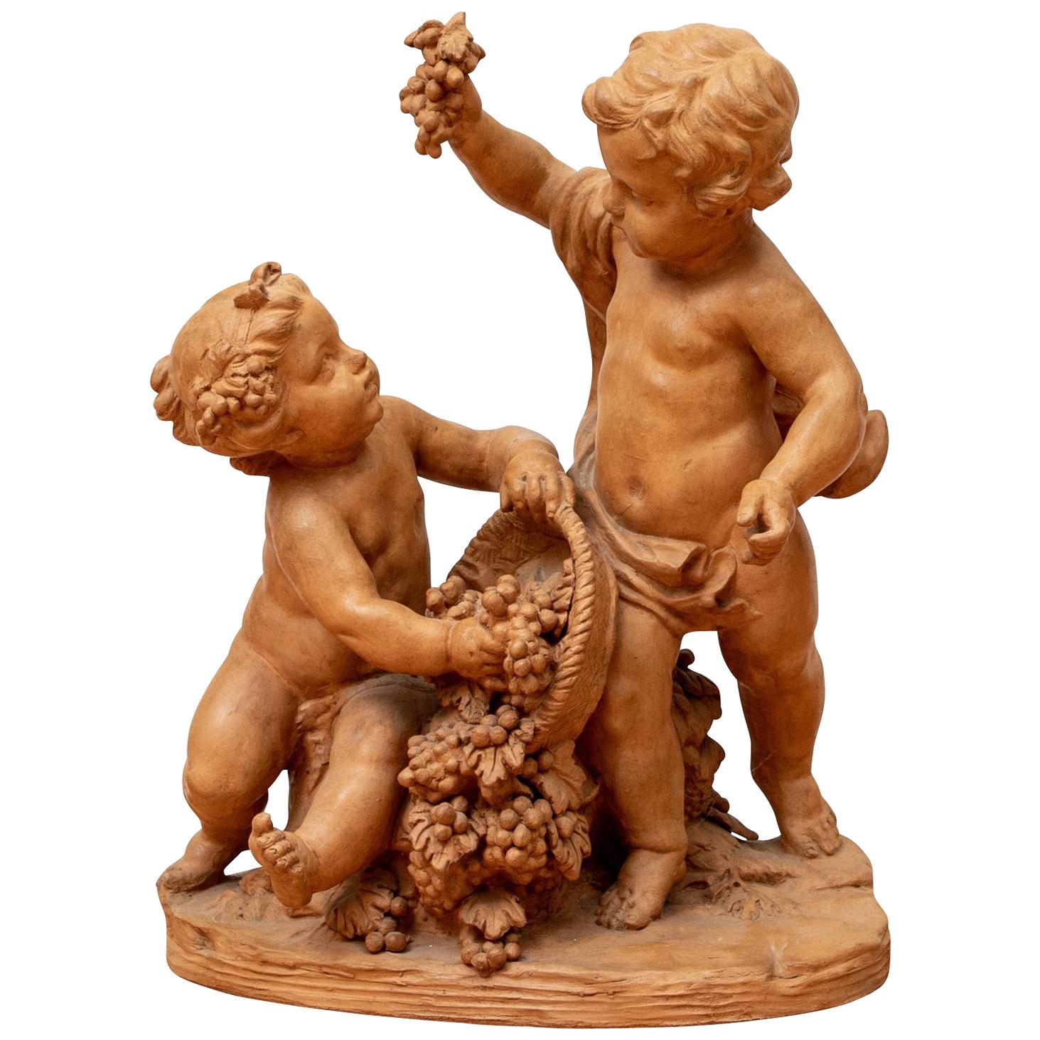 Antique Terracotta Putti Group in the Manner of Clodion
