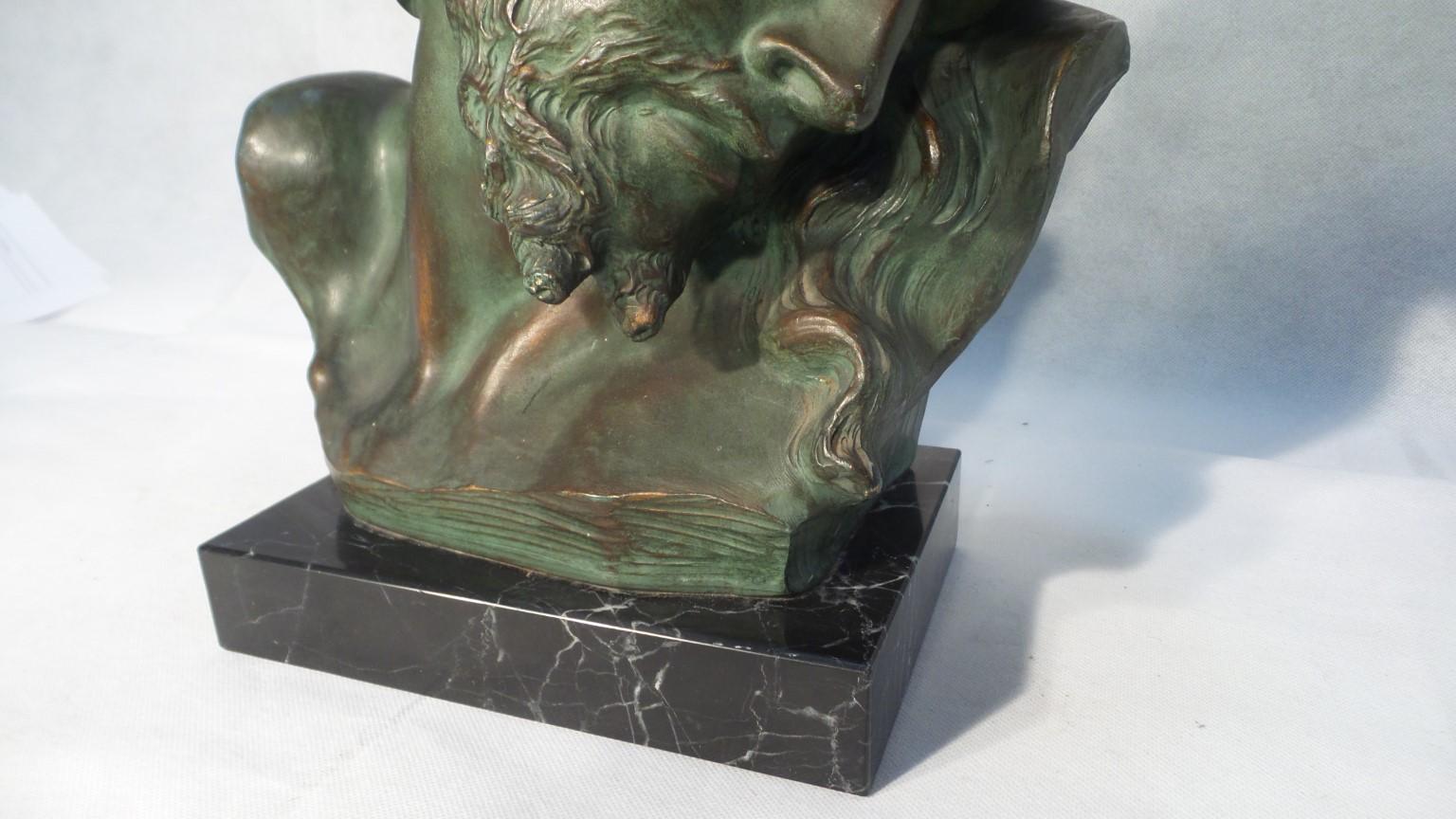 Art Deco Antique Terracotta Religous Jesus Bust on Marble Base Signed by Belgian S Maton For Sale