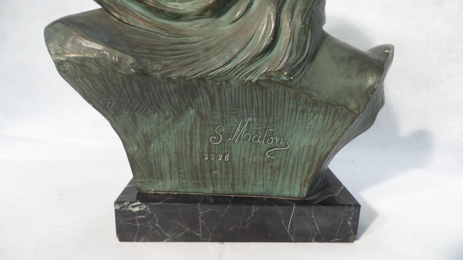 Antique Terracotta Religous Jesus Bust on Marble Base Signed by Belgian S Maton In Fair Condition For Sale In Blackpool, Lancashire