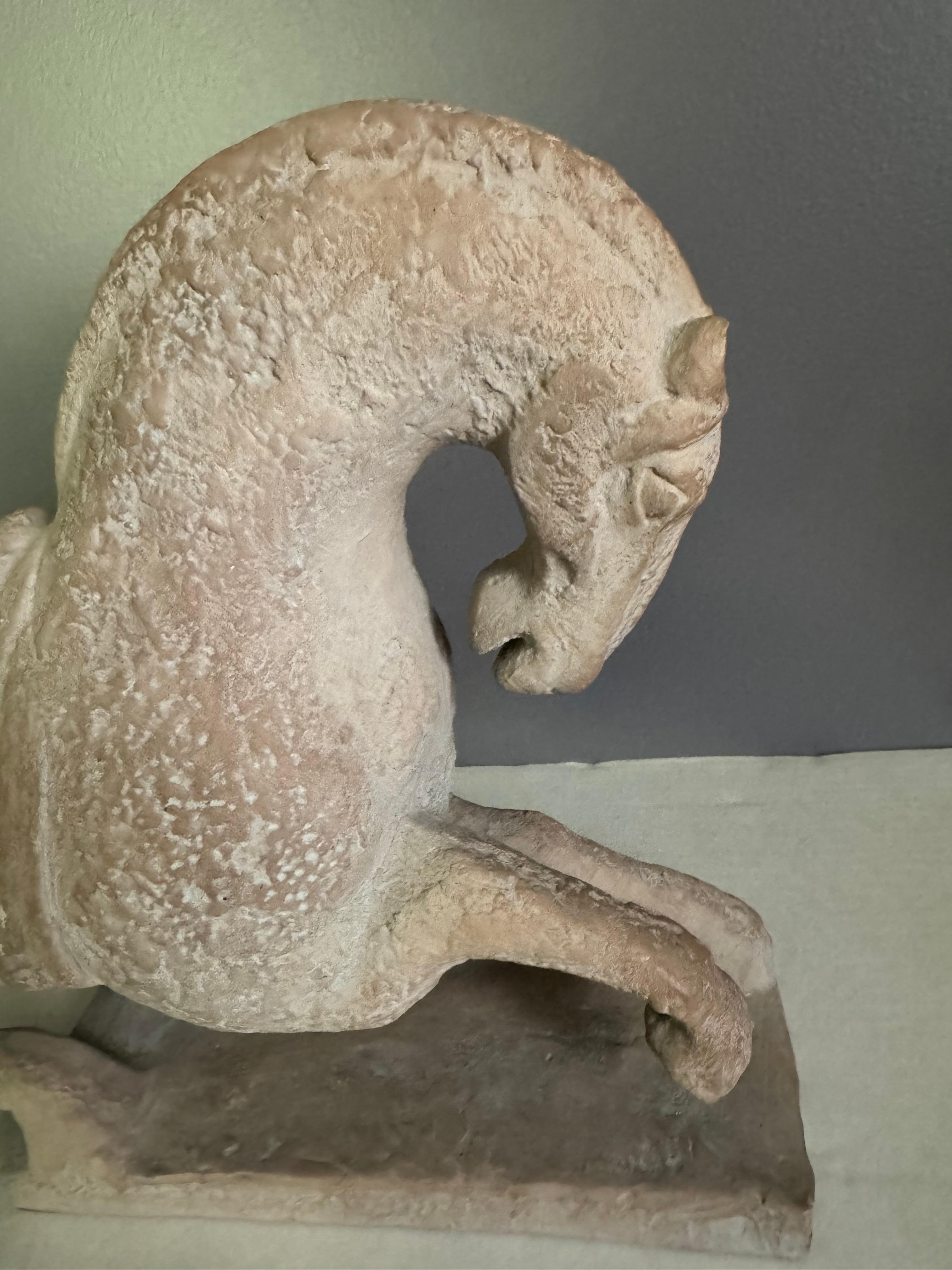 Antiguo  Escultura de caballo artesanal de terracota y arenisca en venta 2