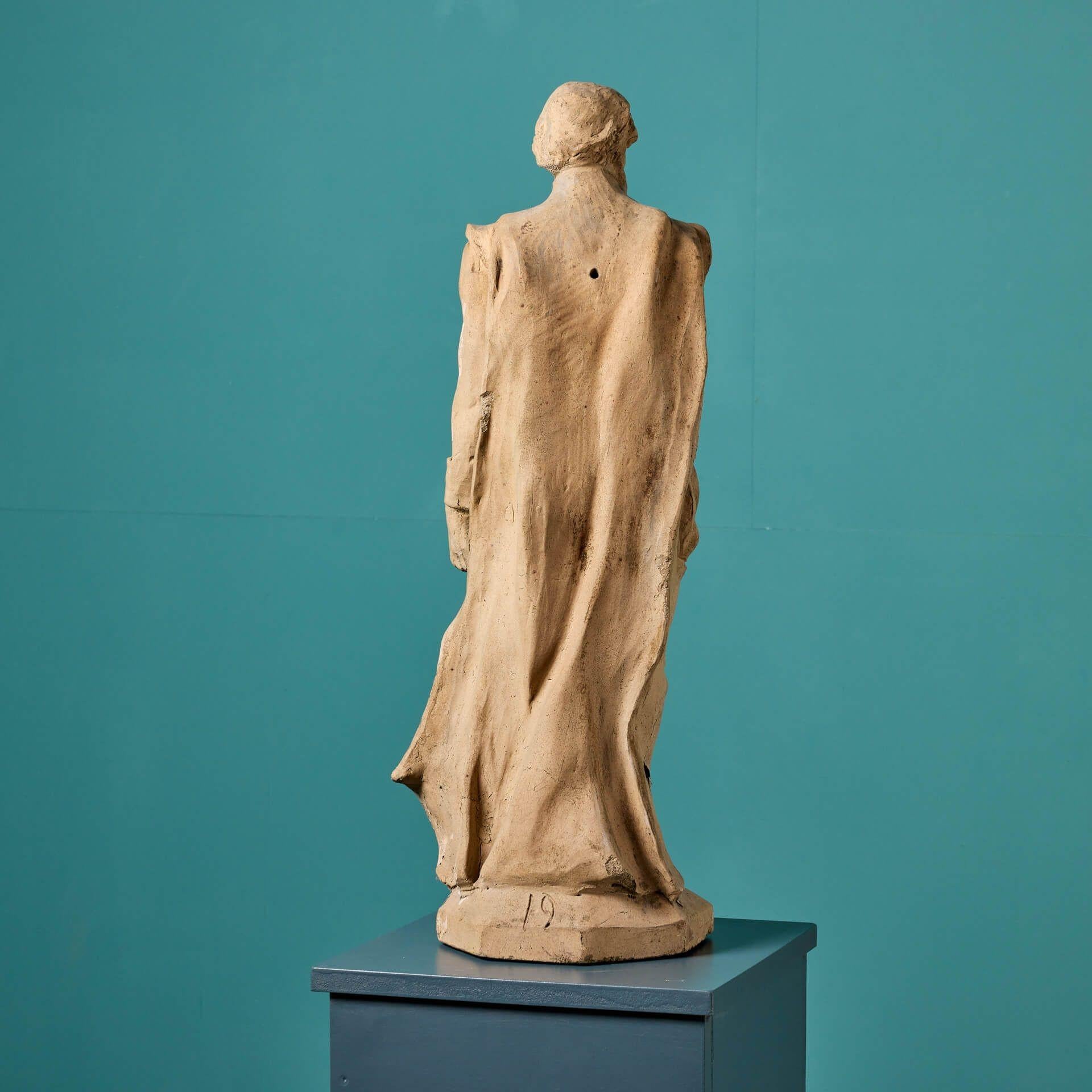 Hand-Carved Antique Terracotta Statue of a Renaissance Figure For Sale