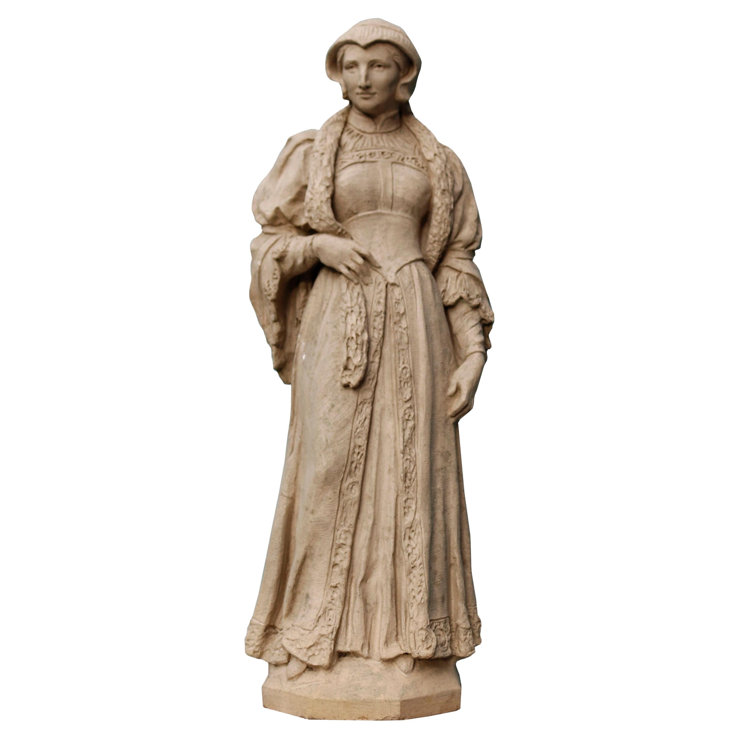 Antique Terracotta Statue of a Renaissance Woman For Sale at 1stDibs