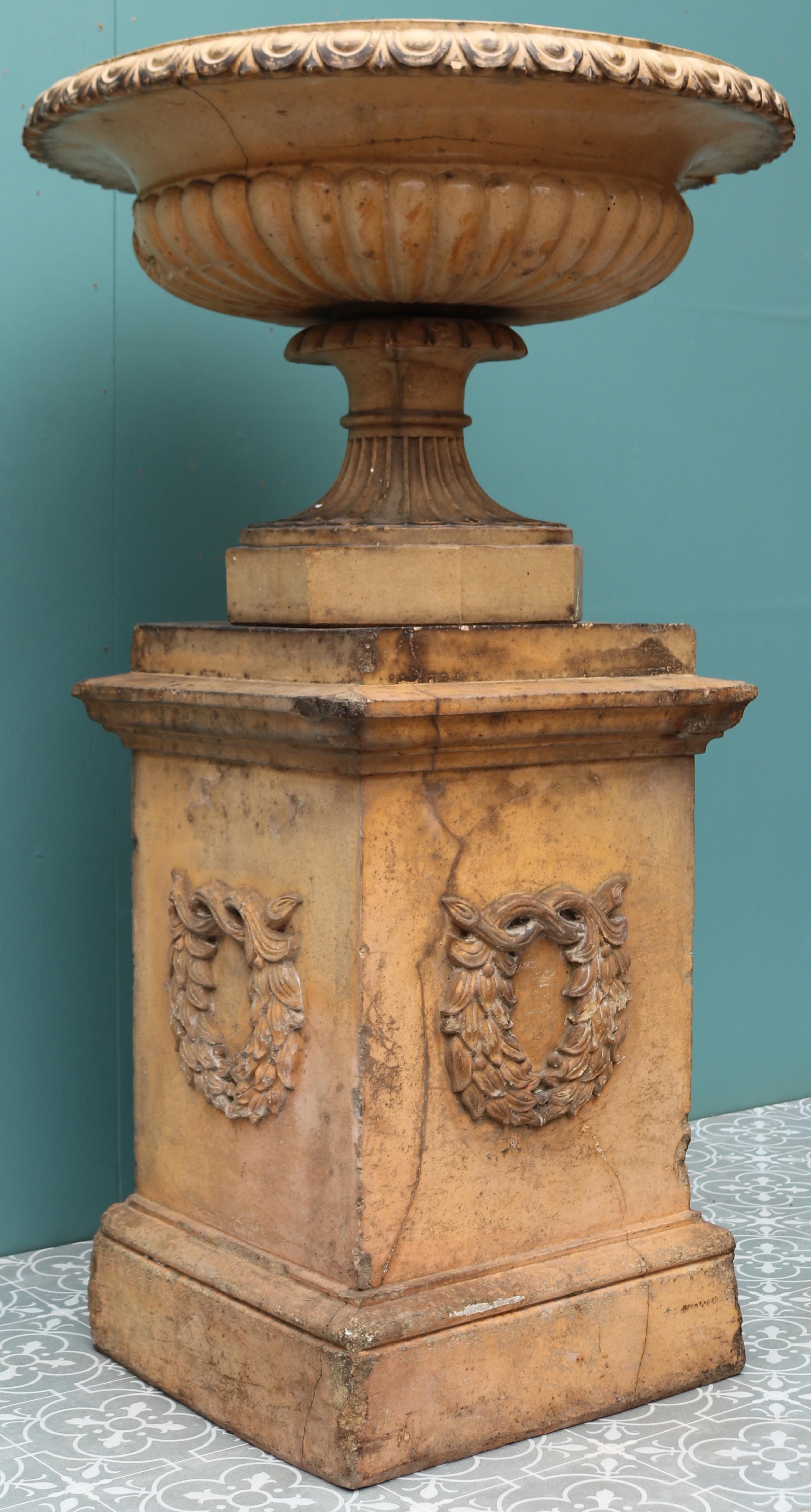 Antique Terracotta Tazza Urn on Pedestal For Sale 1