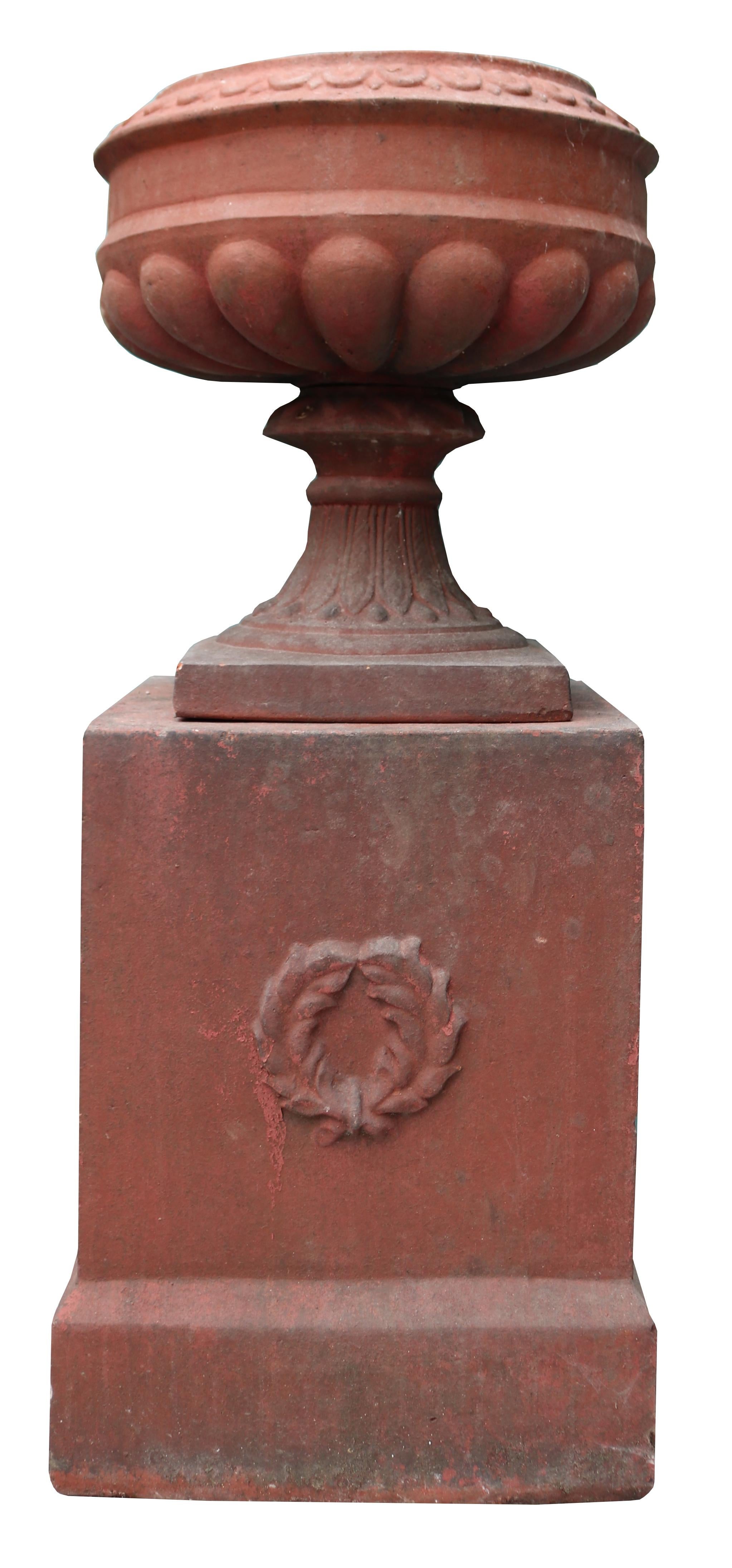 Antique Terracotta Urns with Pedestals For Sale 1