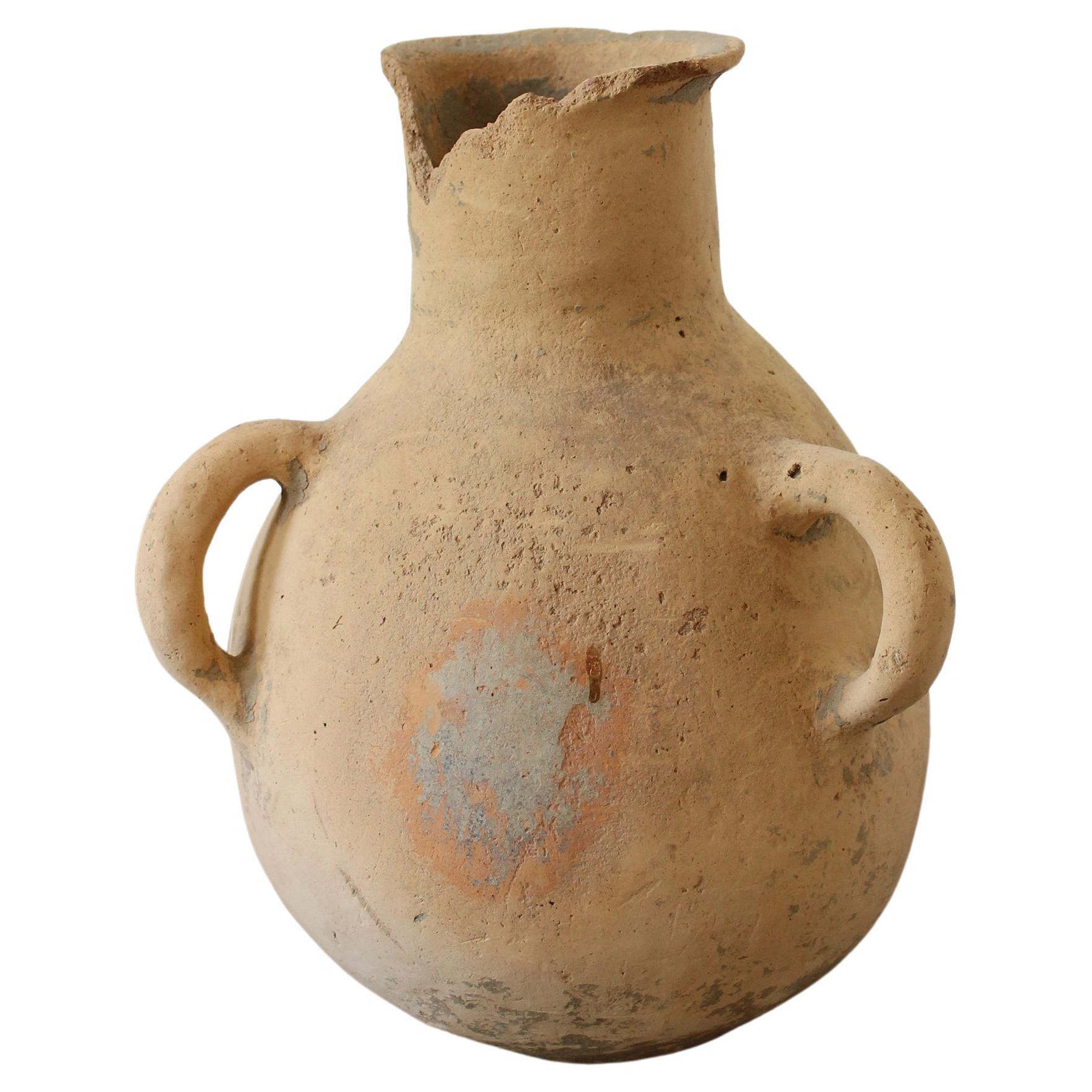 Vase ancien en terre cuite, 19ème siècle, avec patine, Wabi Sabi, pot primitif