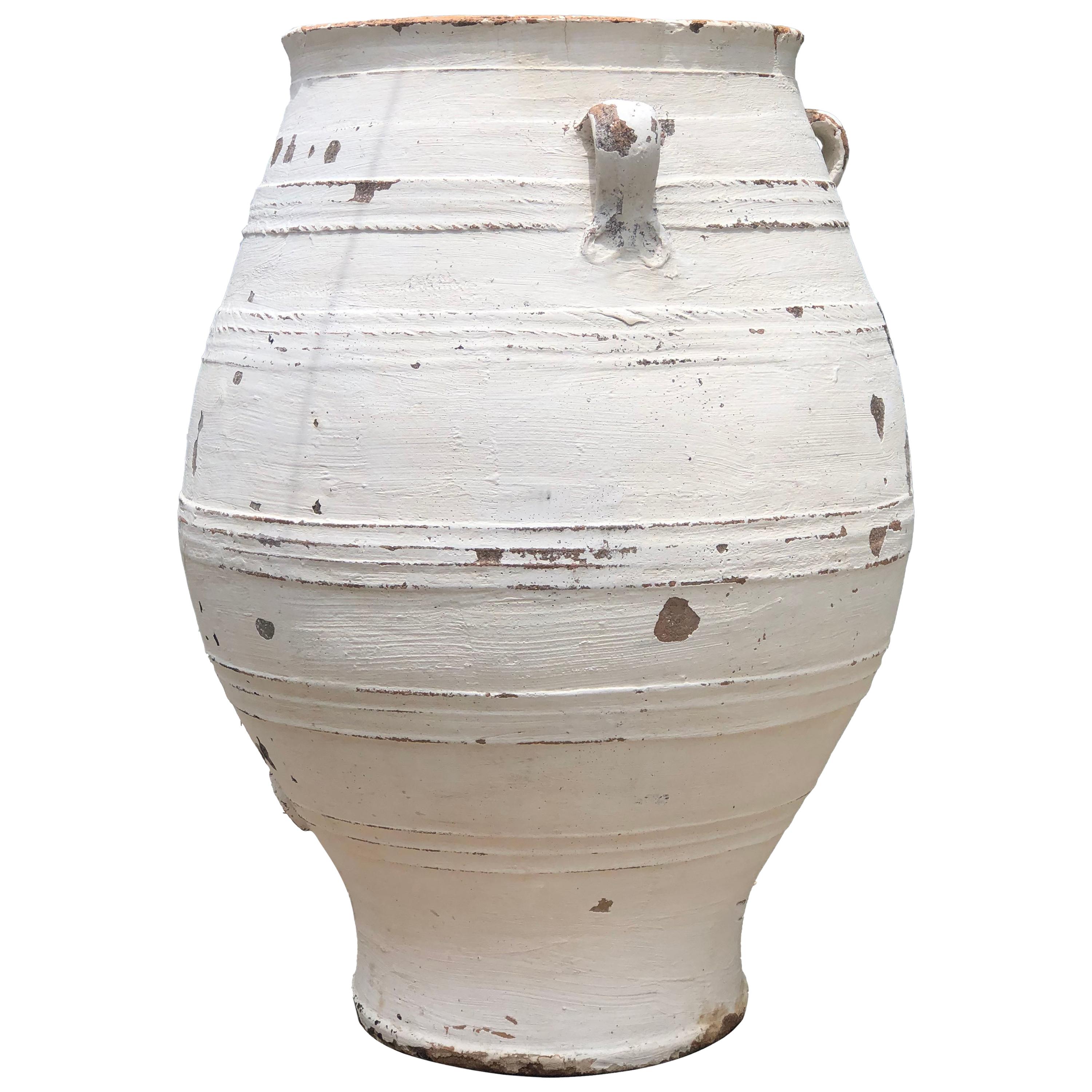 Antique Terracotta Whitewashed Olive Pot with Original Patina