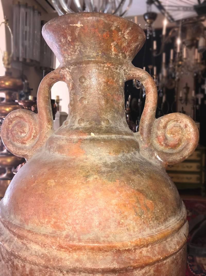 Antique Terracotta Wine Jar with Snake Iron Base In Good Condition For Sale In New York, NY