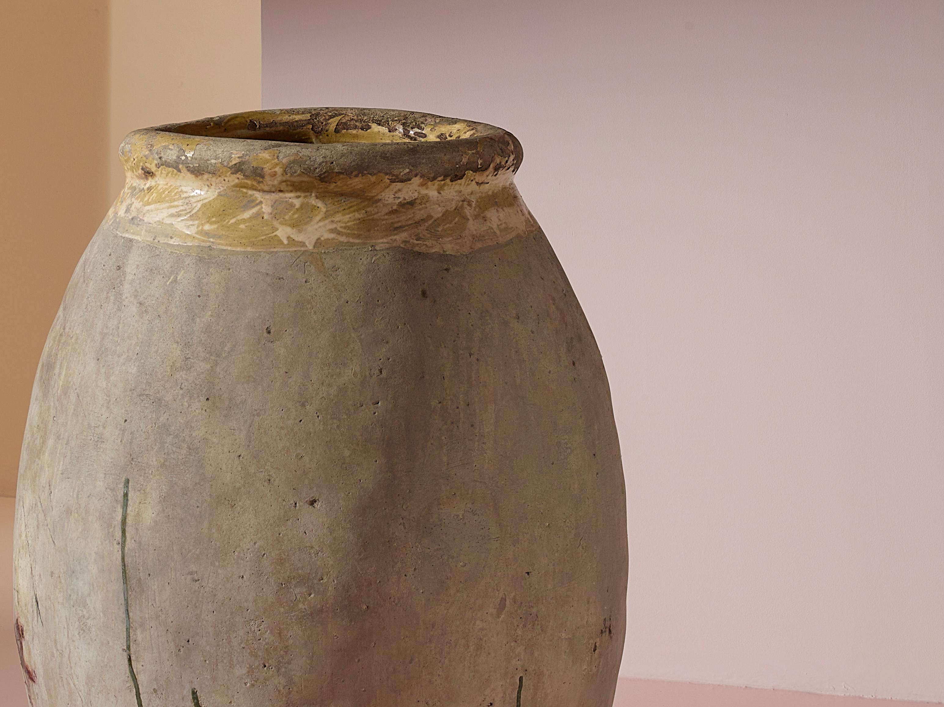 Terracotta Antique terracotta with yellow glaze Ligurian olive jar, Italy, mid-19th century For Sale