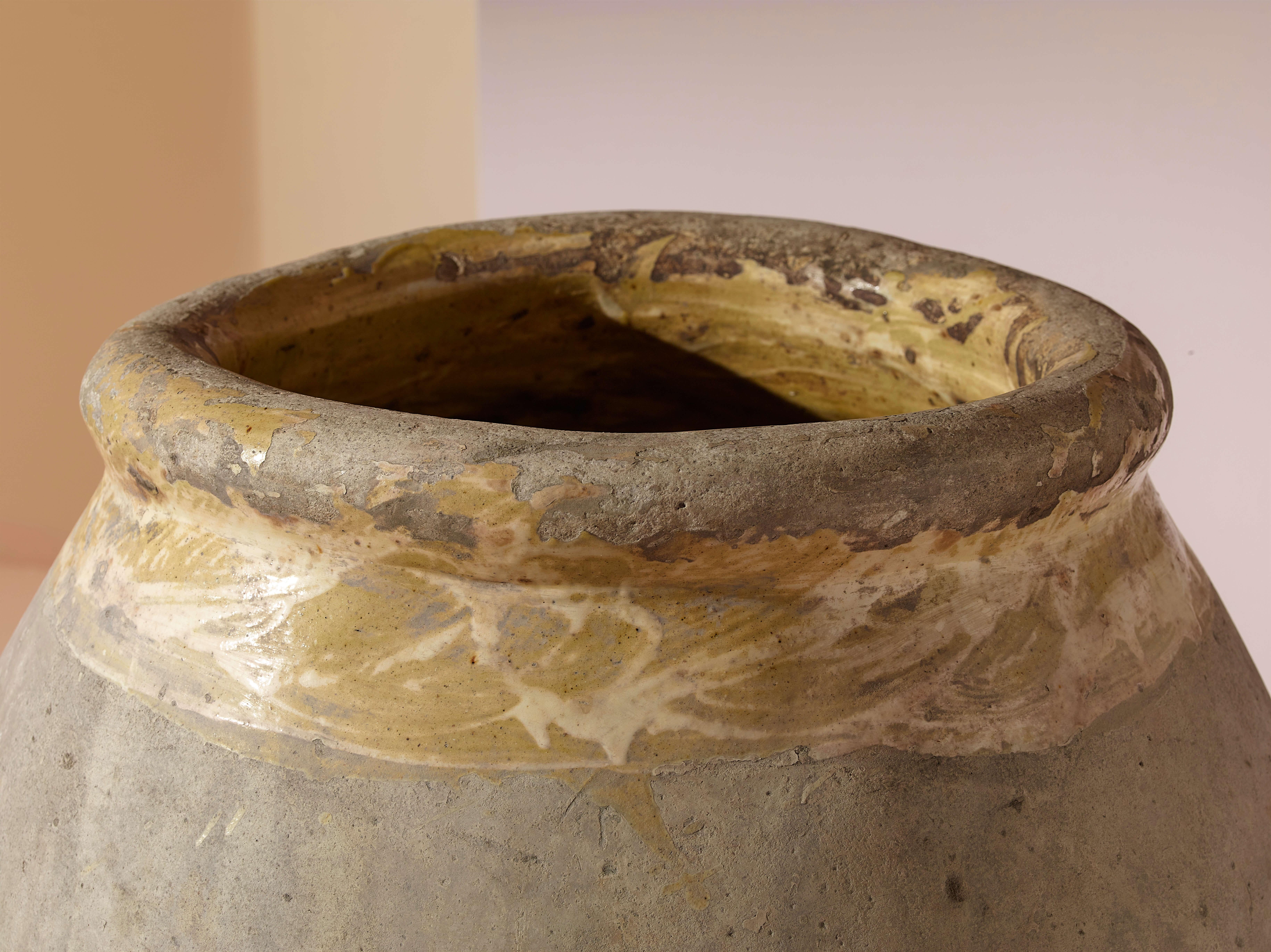 Antique terracotta with yellow glaze Ligurian olive jar, Italy, mid-19th century For Sale 1