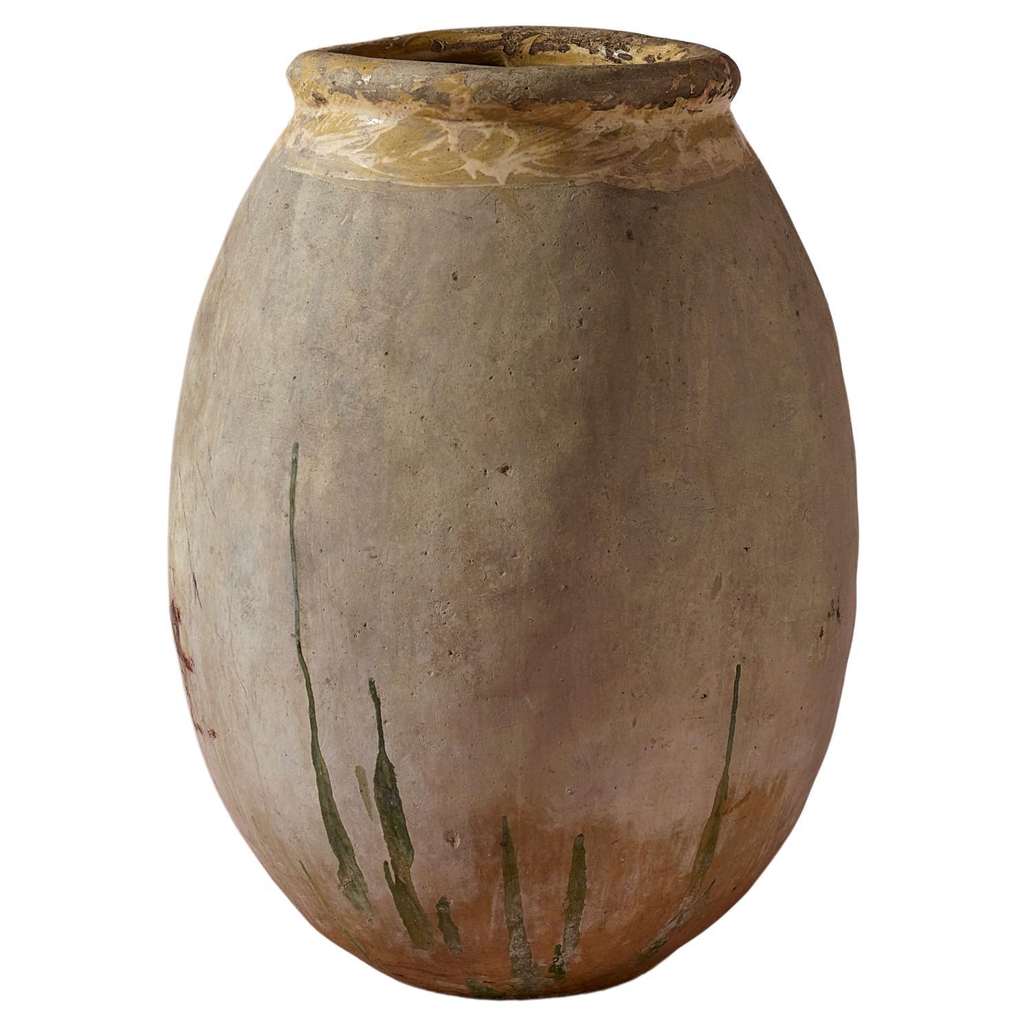 Antique terracotta with yellow glaze Ligurian olive jar, Italy, mid-19th century