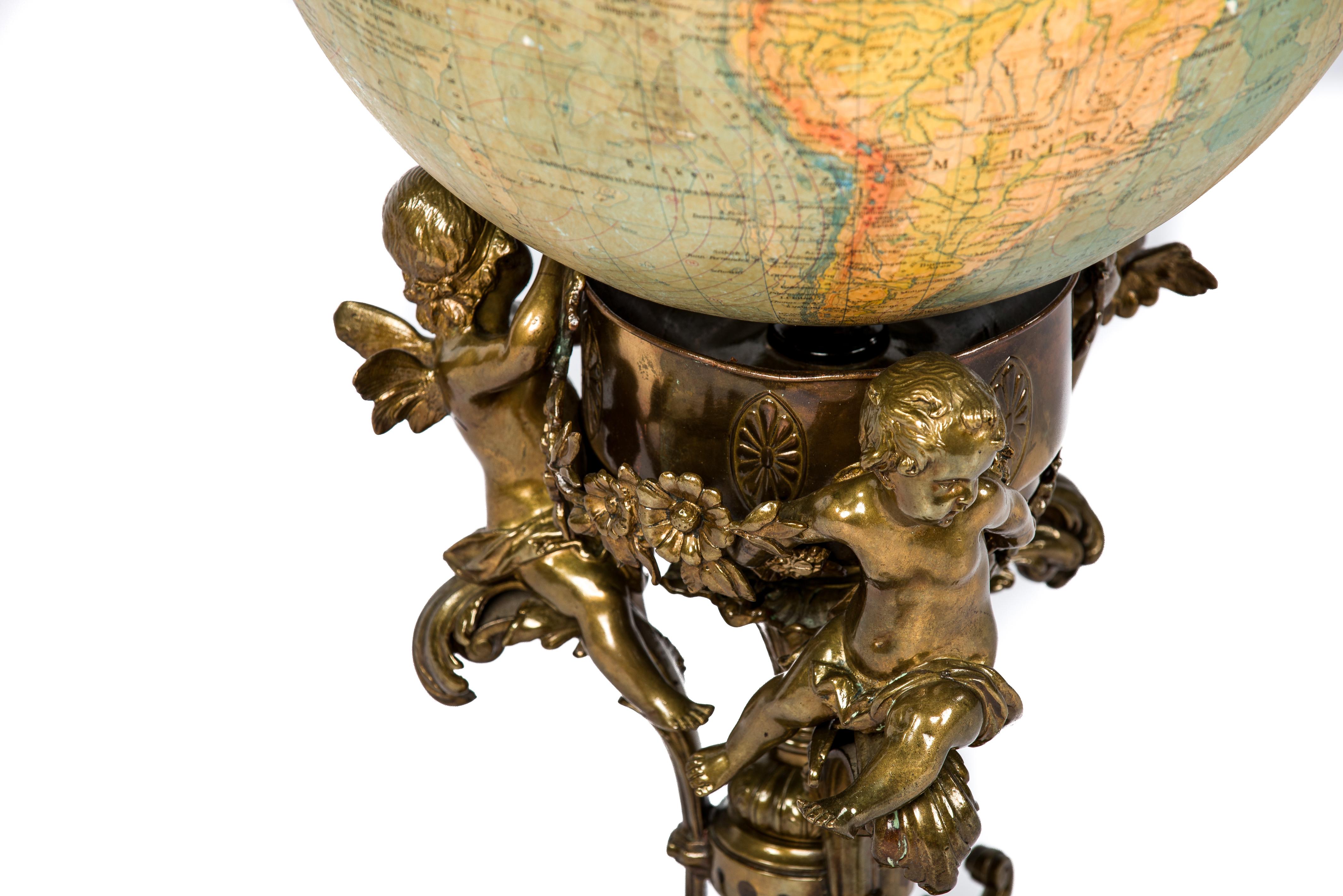 Mid-20th Century Antique Terrestrial Globe by German Institute Ráths on Brass and Marble Base For Sale
