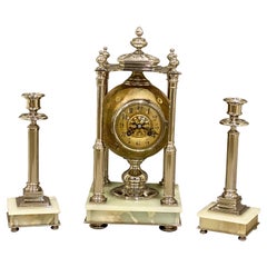 Antique Terrestrial Globe Clock Silver and Pale Onyx French, Circa 1890
